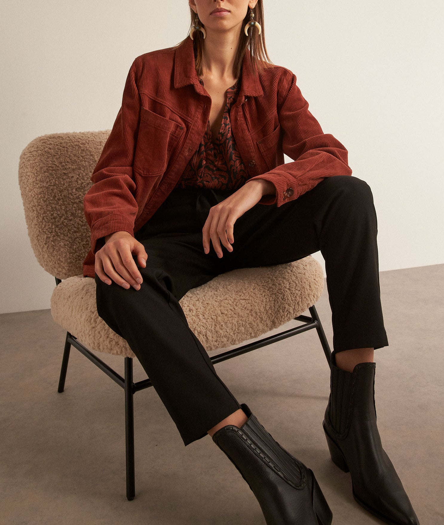 Surchemise en velours côtelé brique Axelle Faume - seconde main