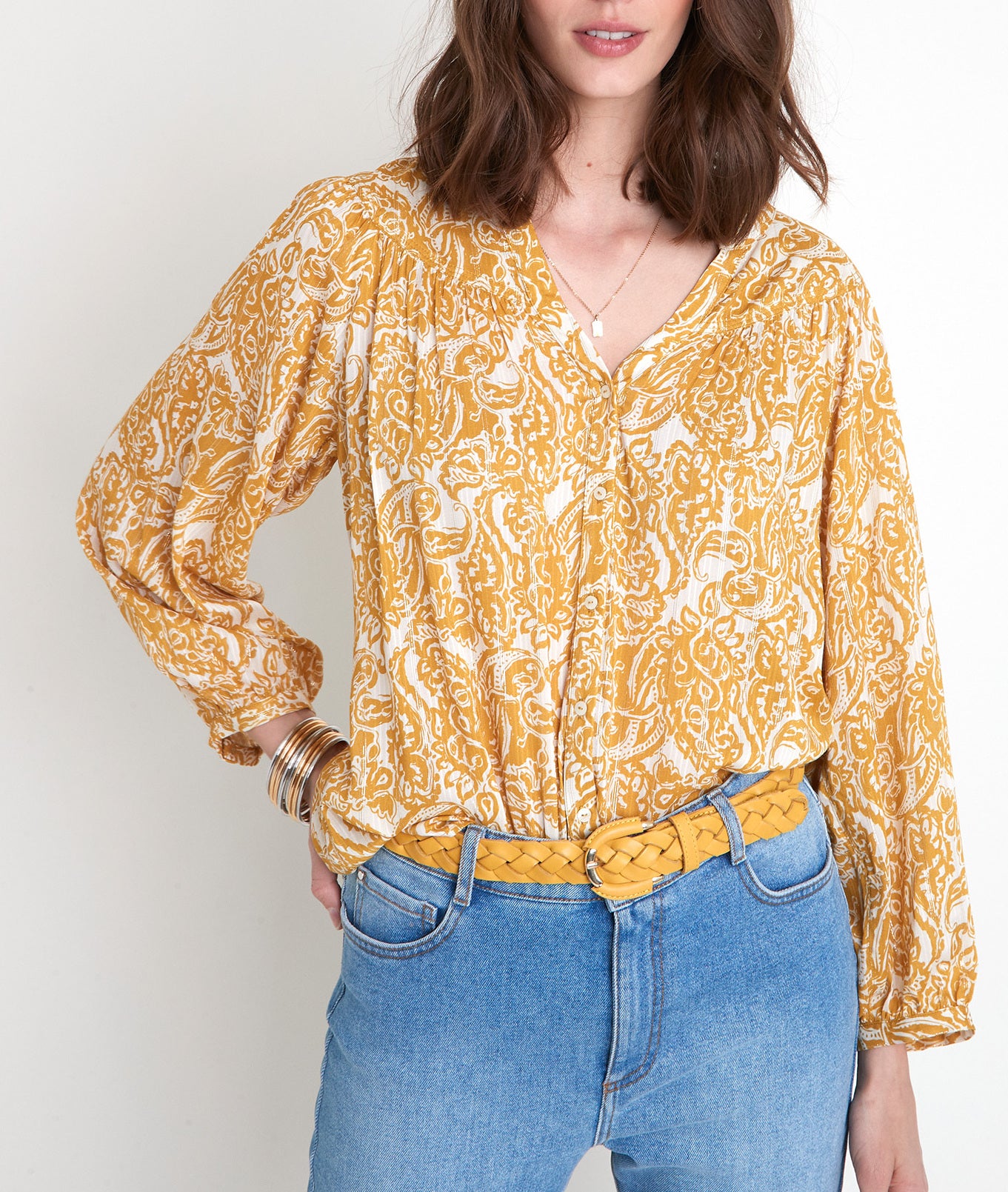 Blouse à l'imprimé ethnique jaune Timeo Faume - seconde main
