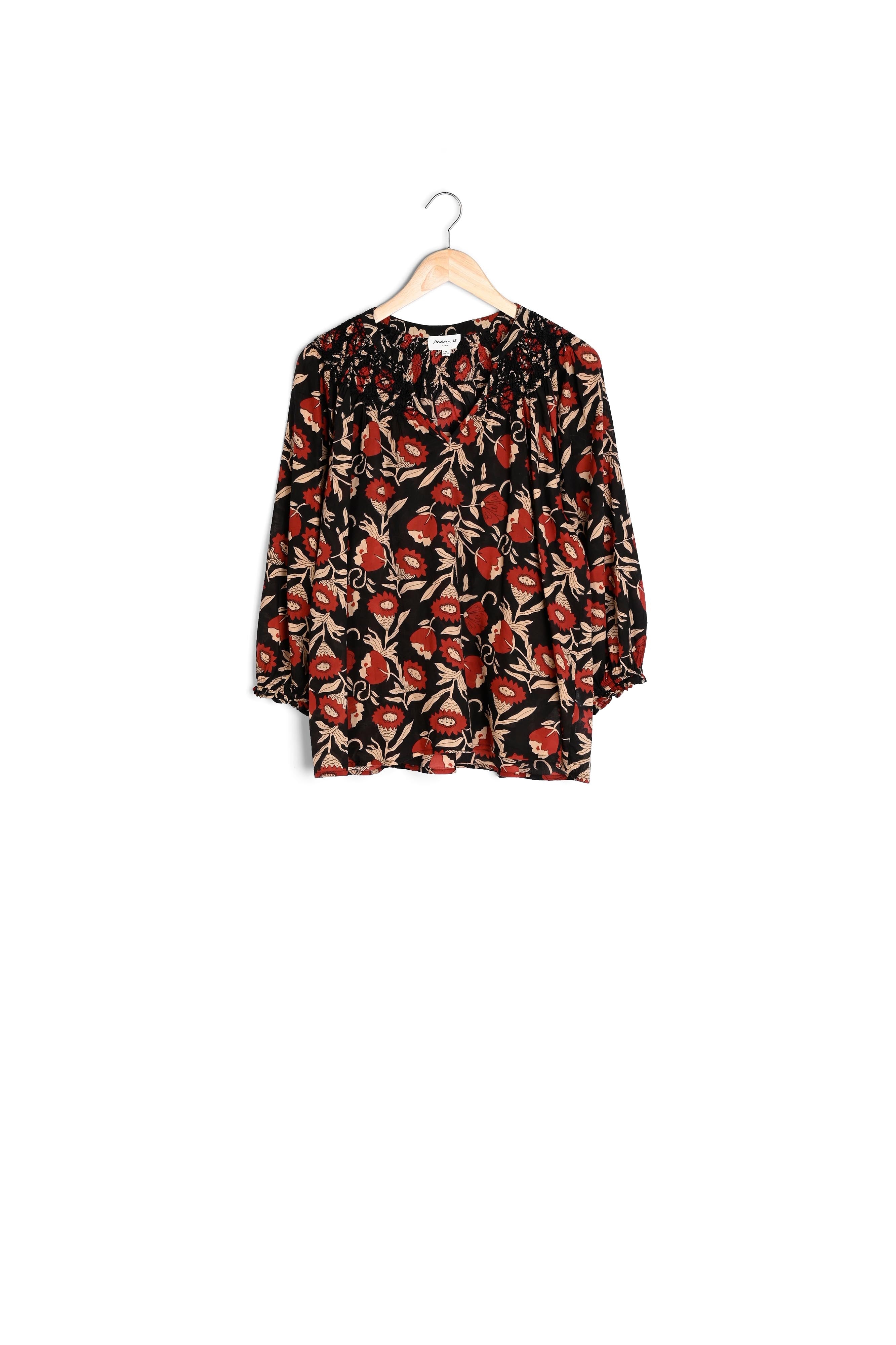 Blouse imprimée en coton bio noir Libellule Faume - seconde main