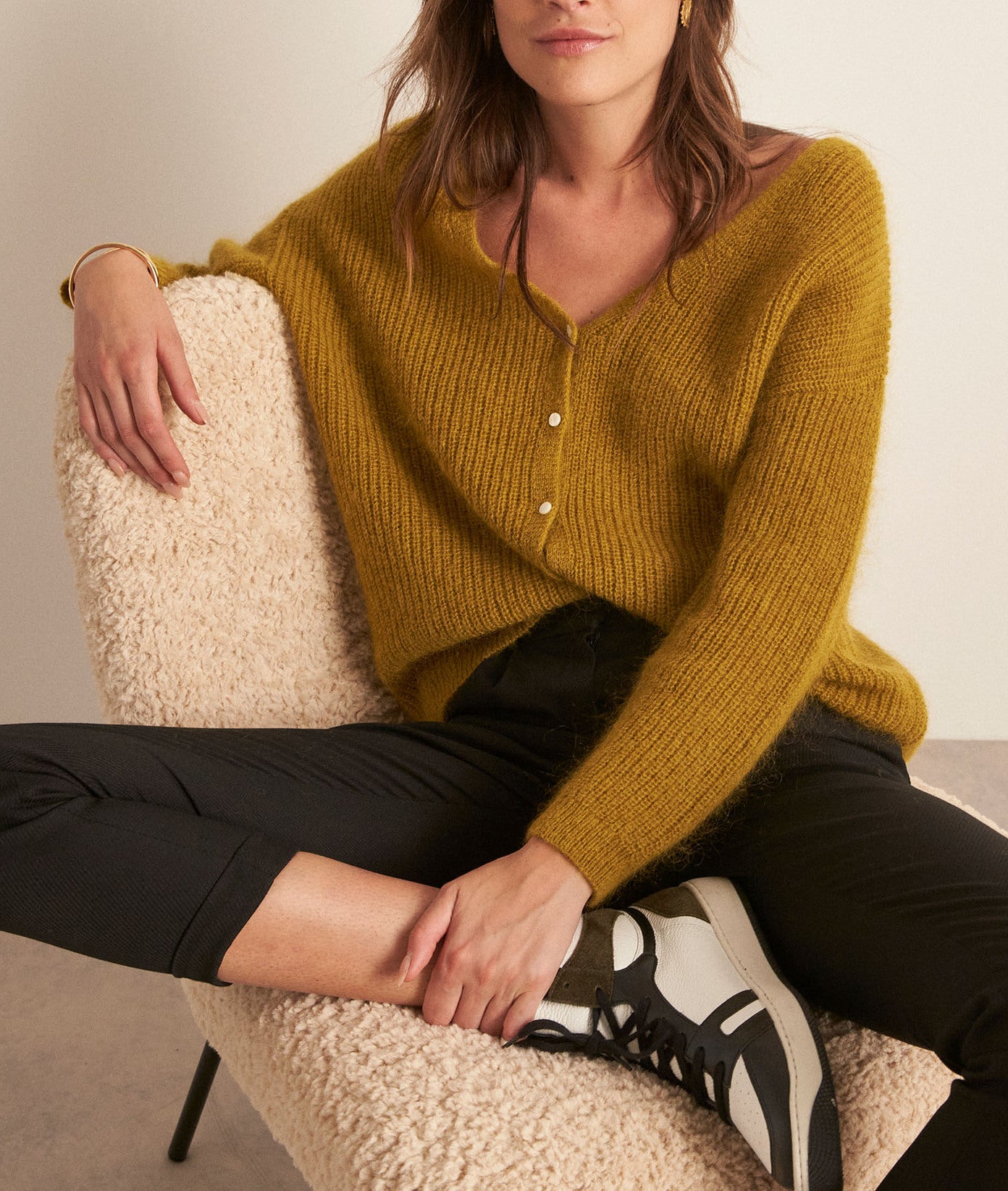 Cardigan en polyamide, laine et mohair olive Paddy Faume - seconde main