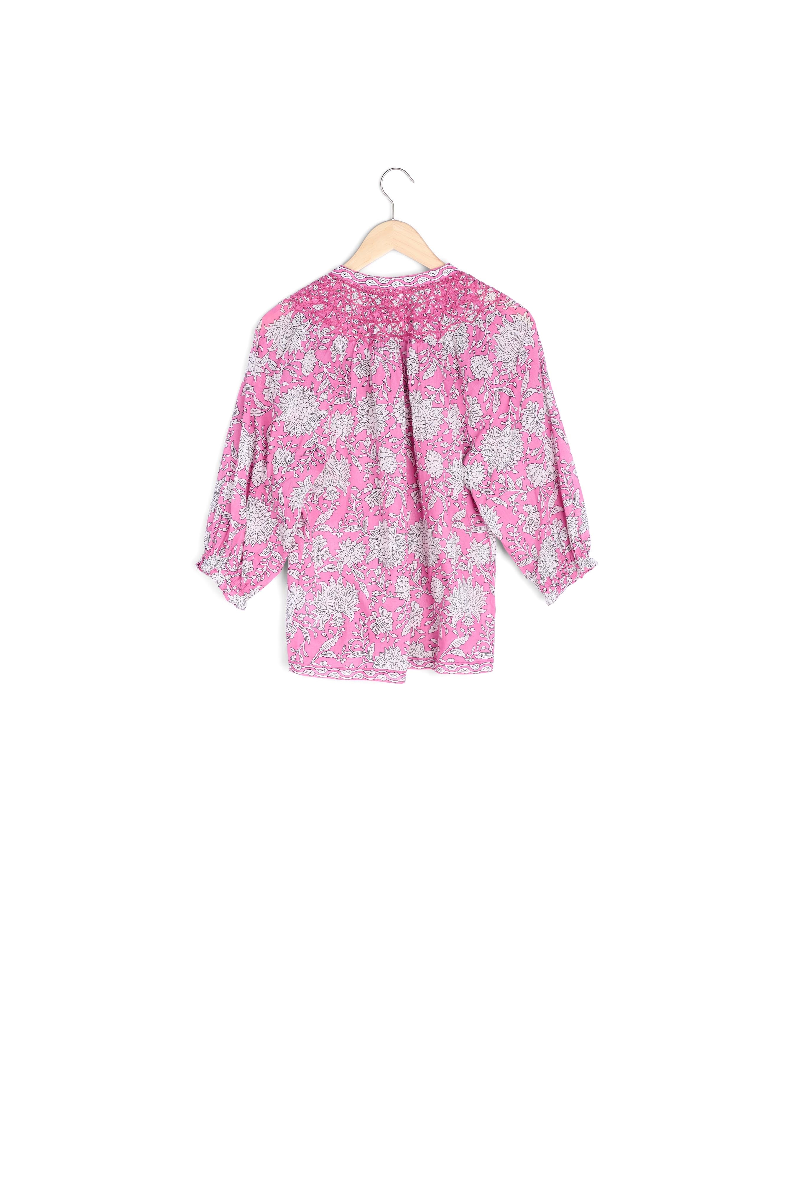 Blouse imprimée en coton bio fushia Libellule Faume - seconde main