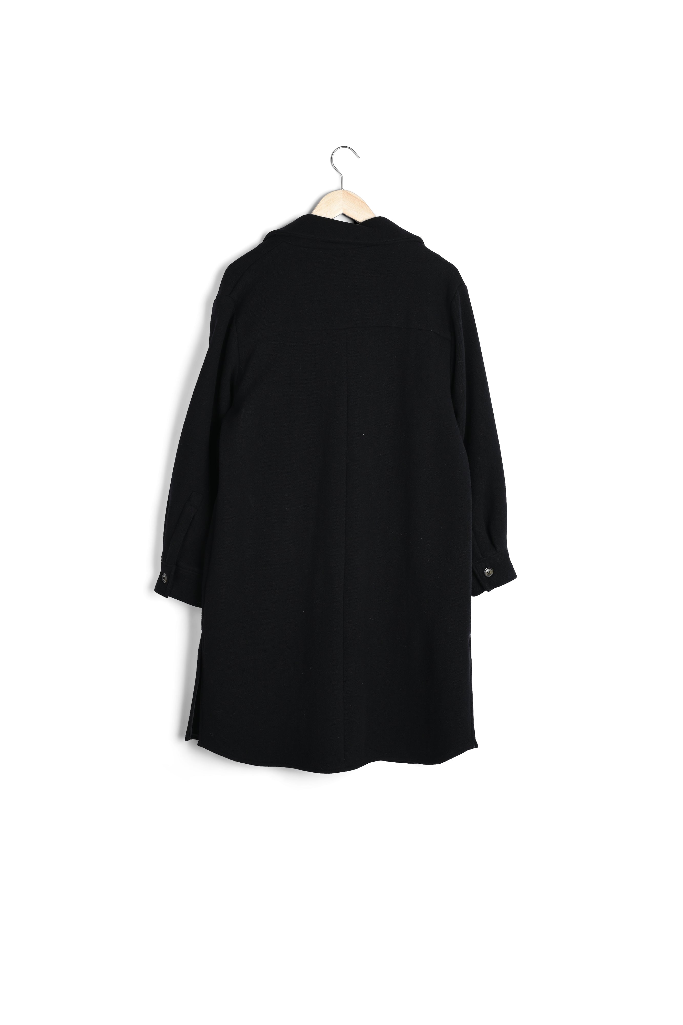 Manteau long noir en laine responsable Morgane Faume - seconde main