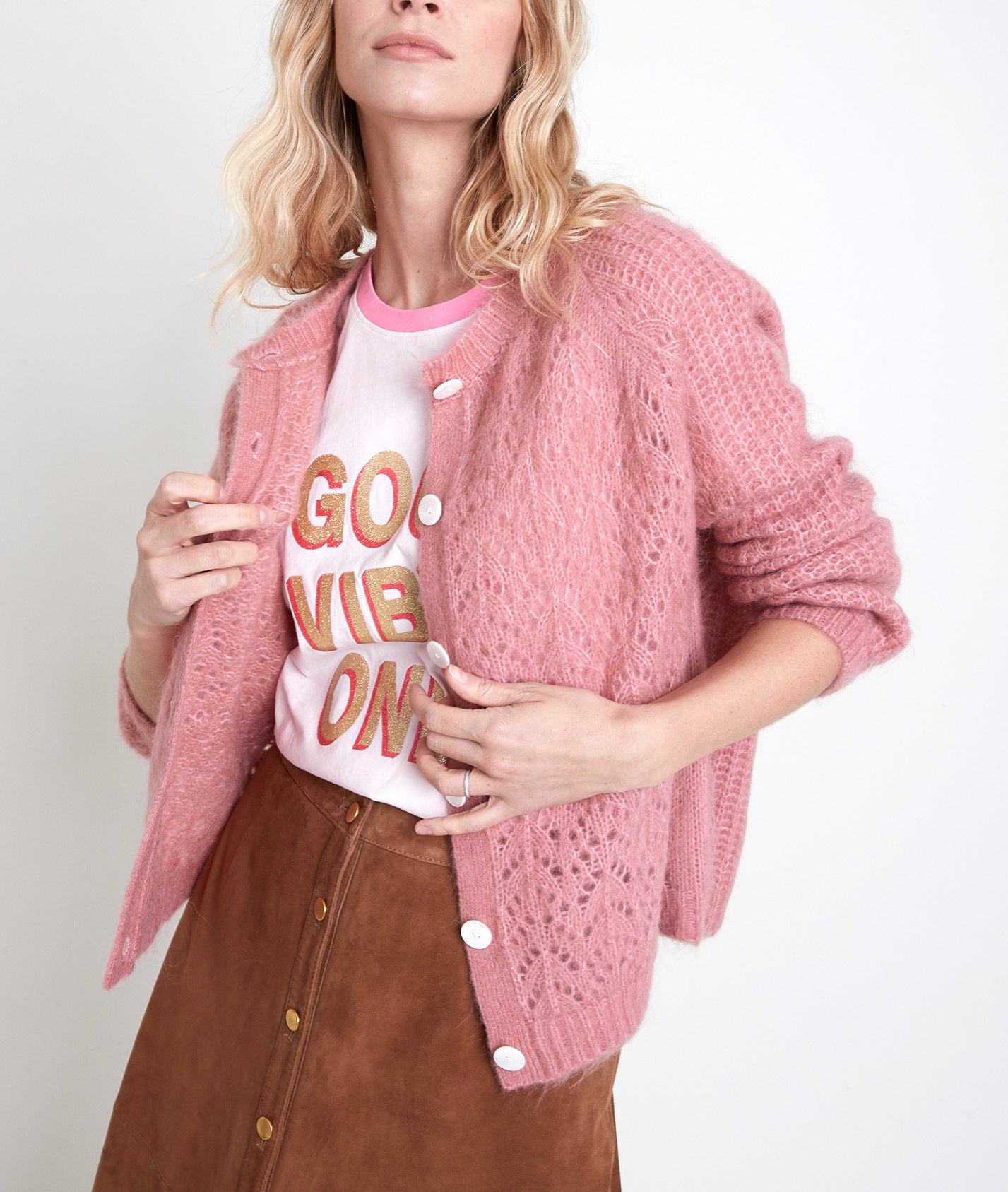 Gilet en laine mélangée rose Ary Faume - seconde main