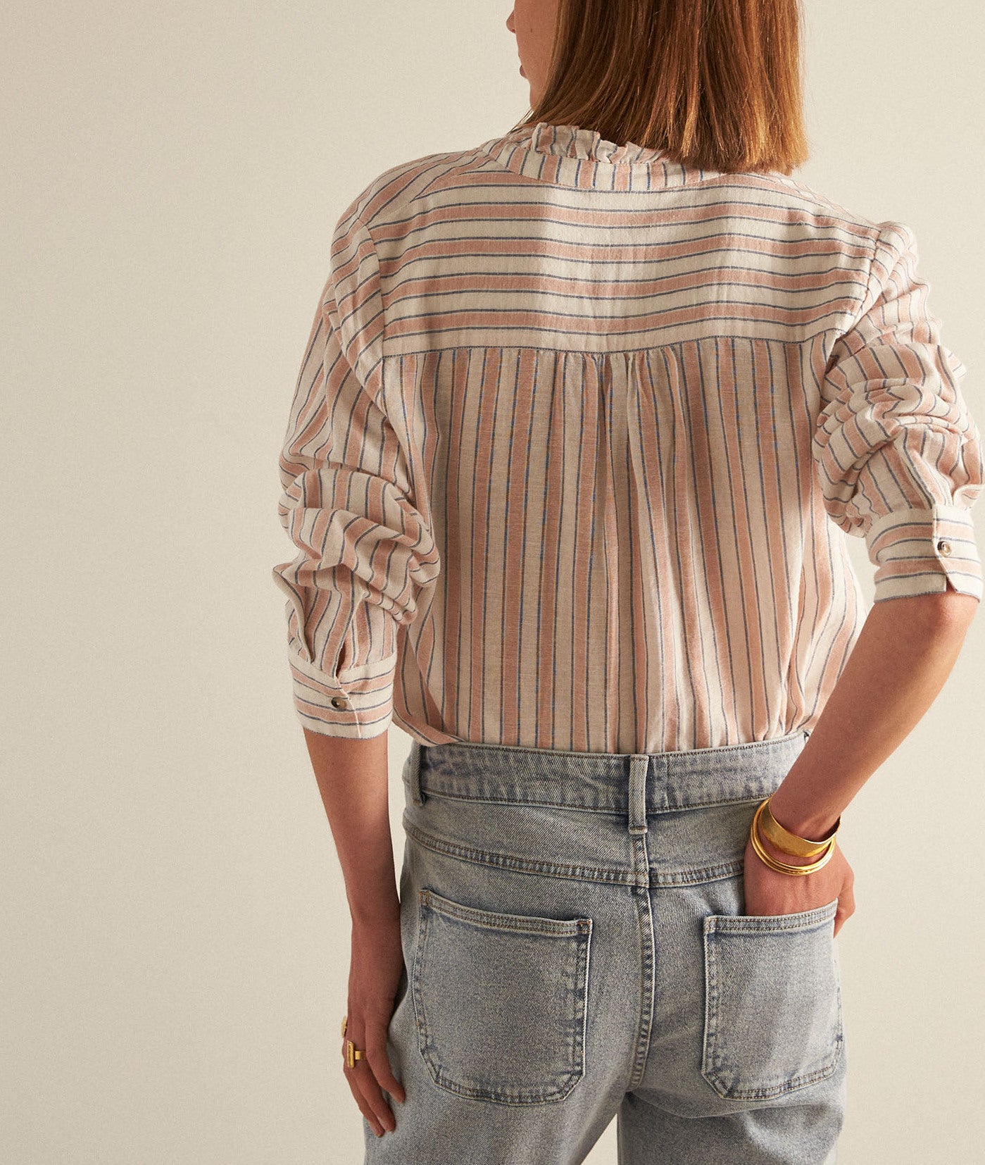 Chemise rayée en coton rose poudré CAYNA Faume - seconde main