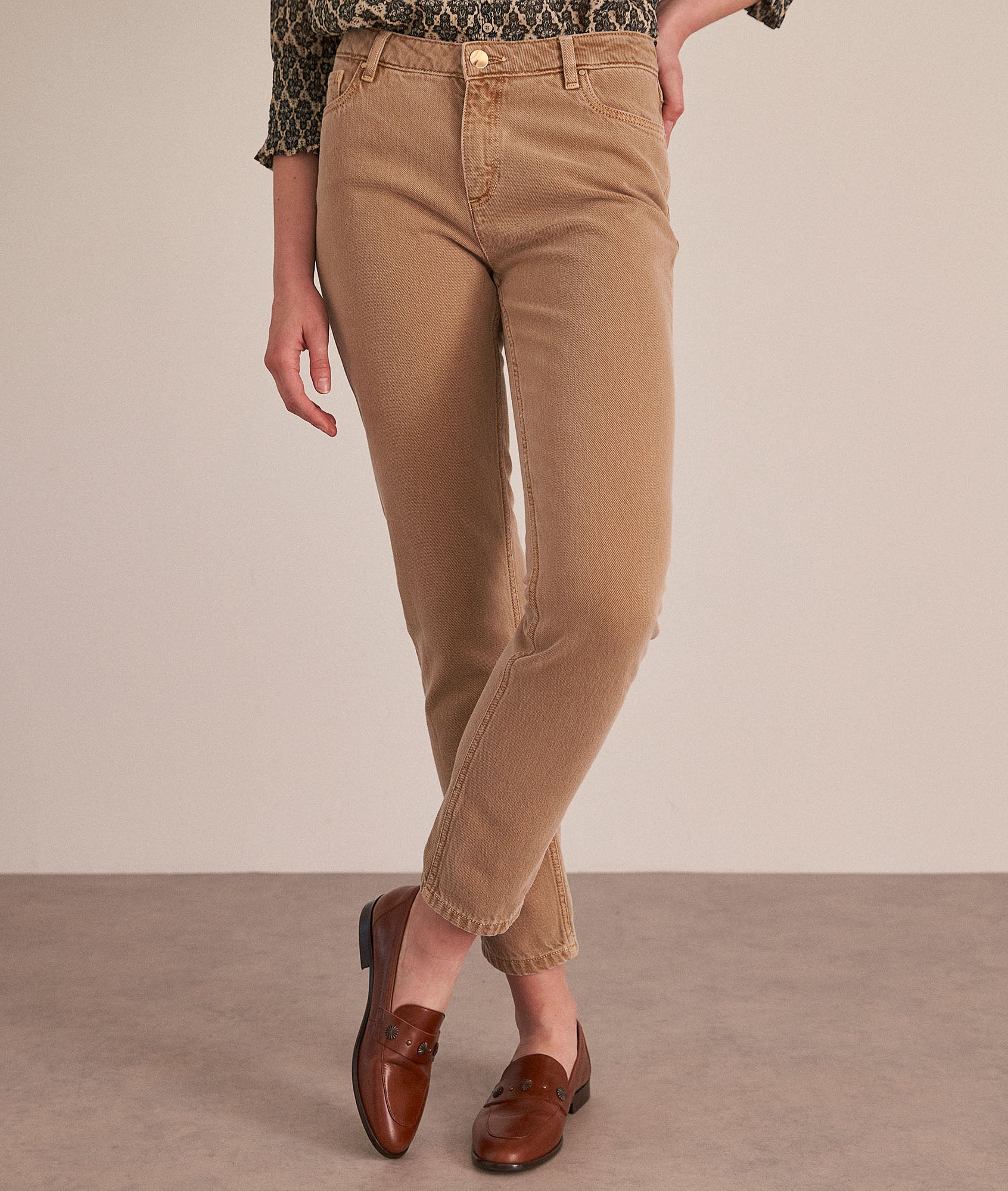 Jean en coton bio beige Prescilia Faume - seconde main