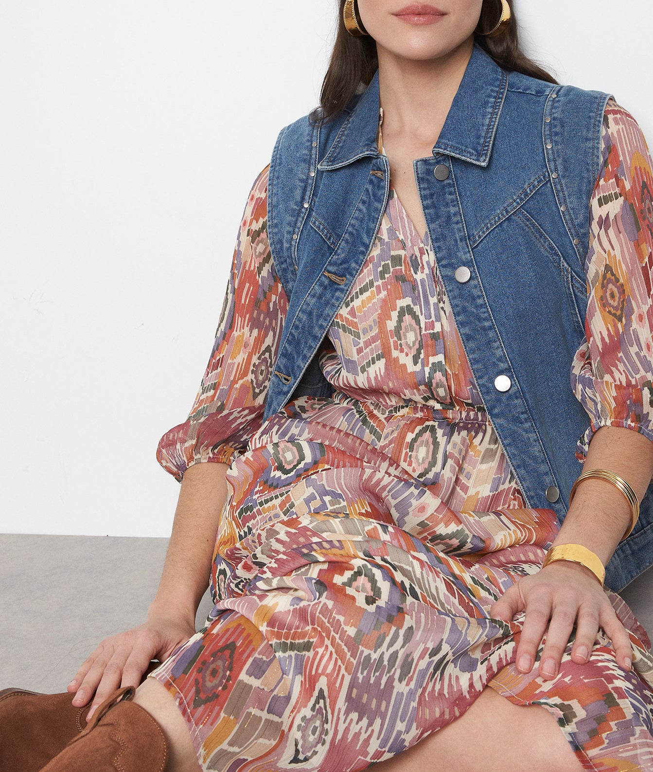 Veste en jean sans manches stone used Fanfan Faume - seconde main