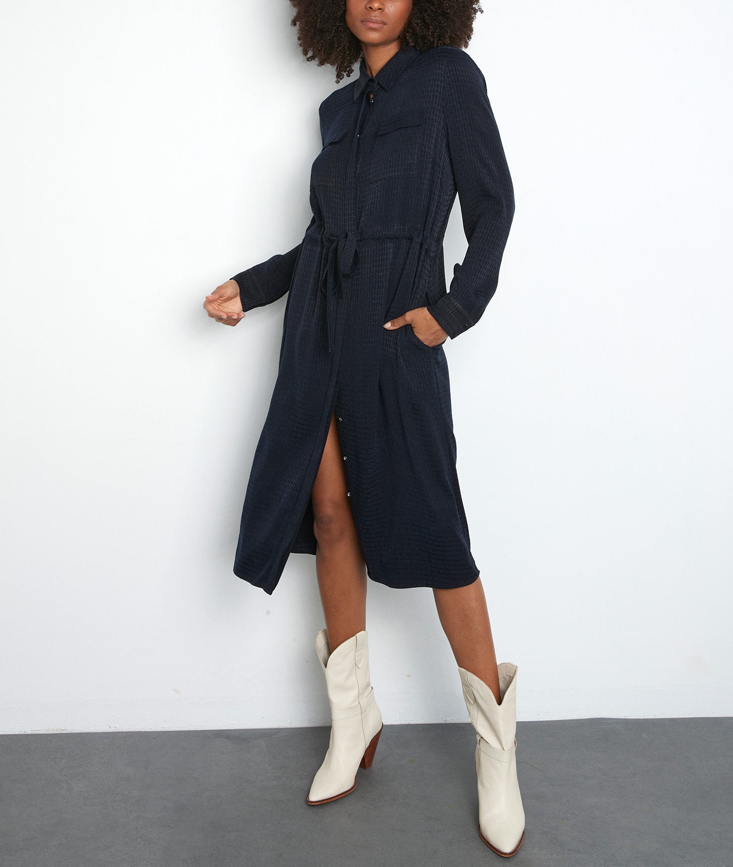 Robe mi-longue bleu marine Sylvie Faume - seconde main