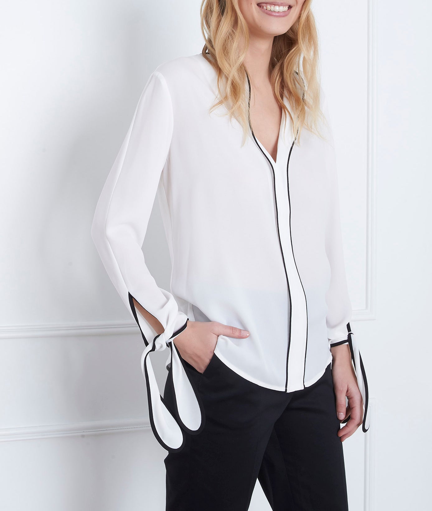 Chemisier écru biais contrasté Victoire Faume - seconde main