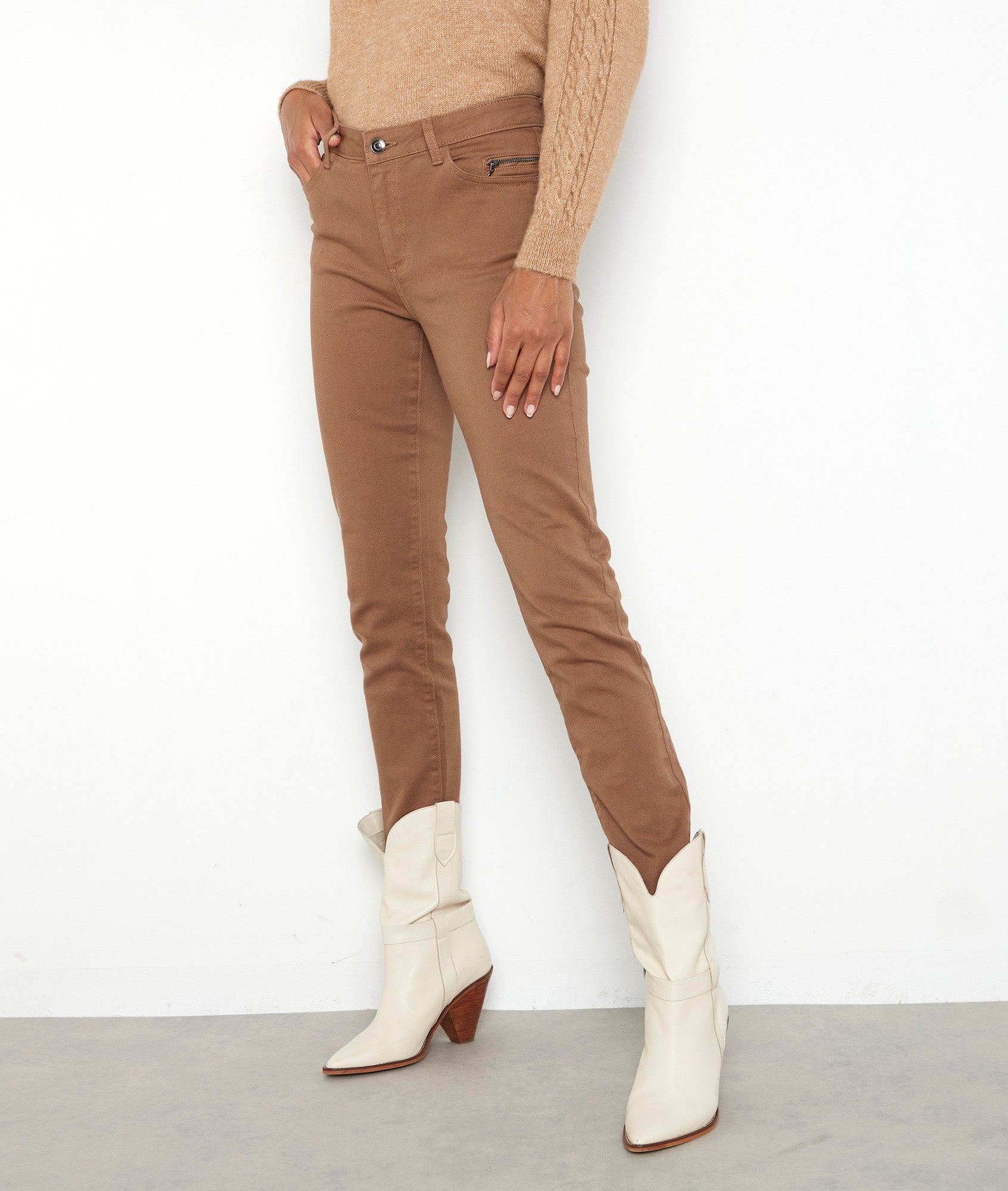 Jean slim en denim surteint camel Nateo Faume - seconde main