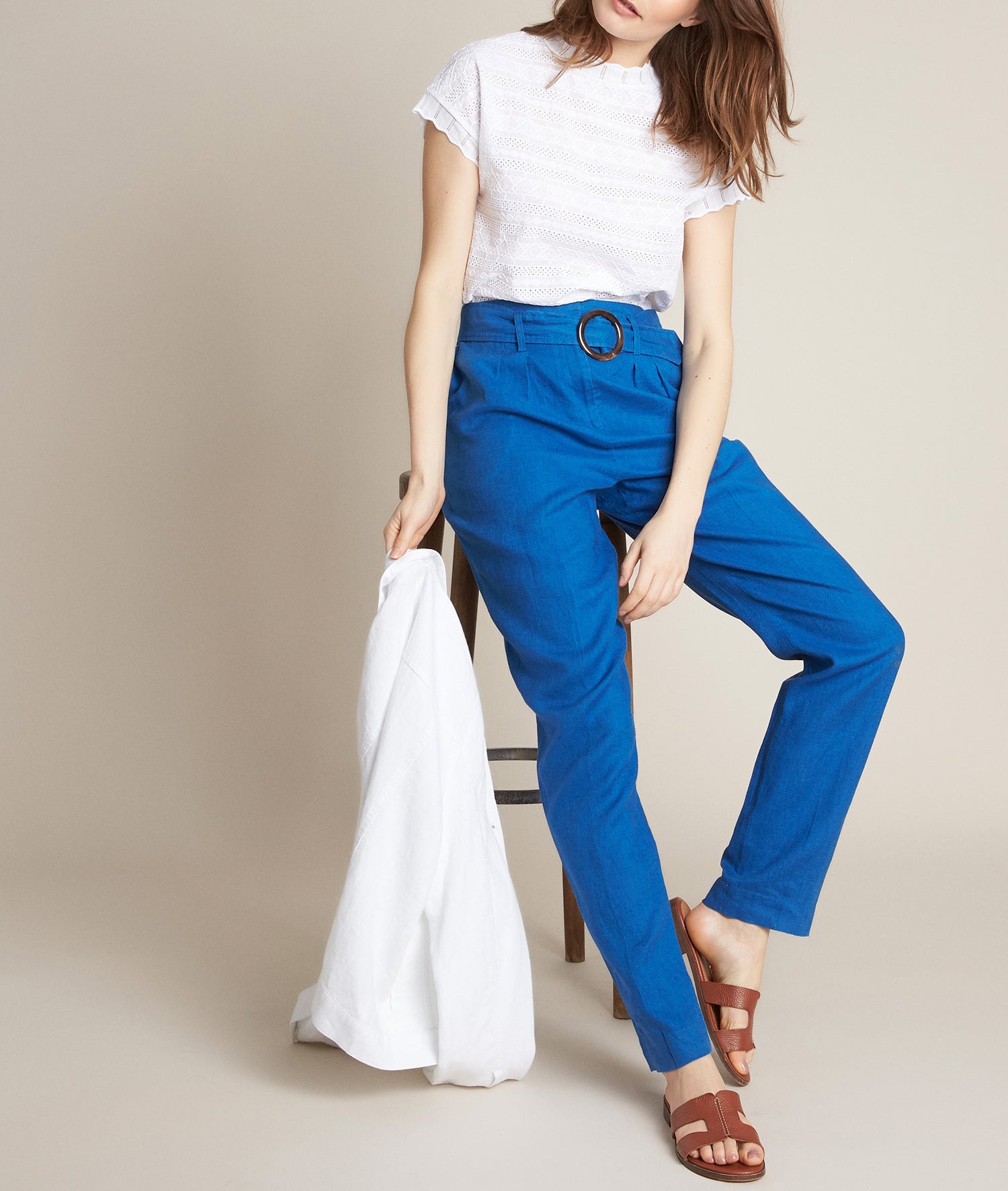 Pantalon en lin ceinturé Ilea Faume - seconde main