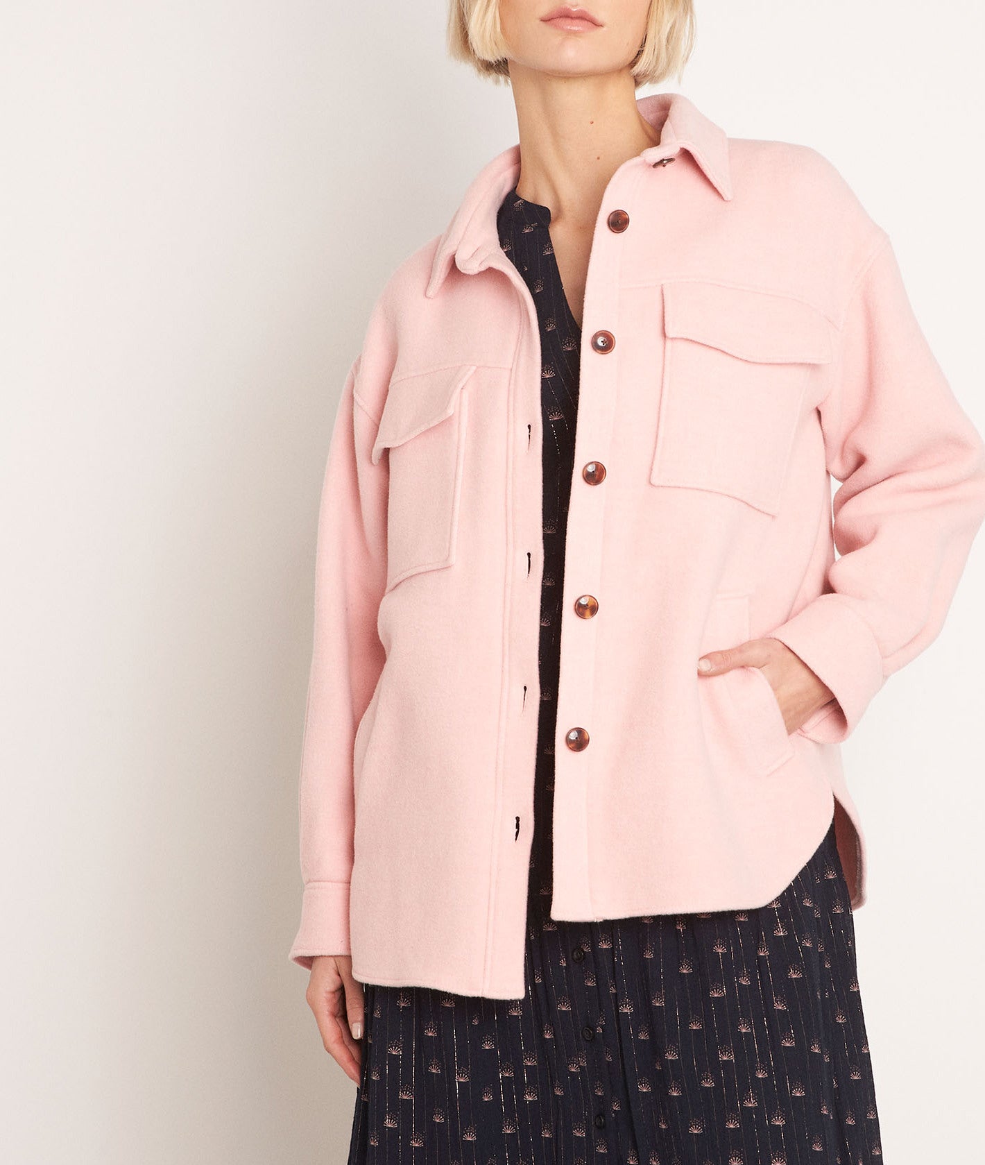 Surchemise en coton et laine XXL rose poudré Rita Faume - seconde main