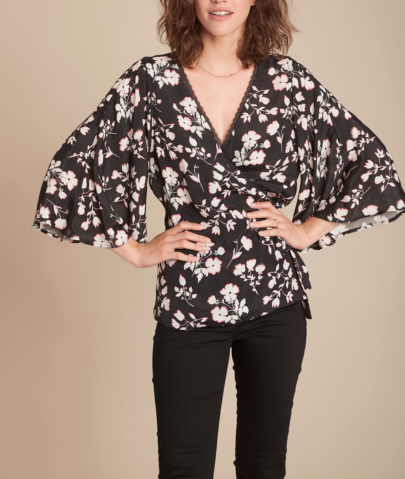 Blouse kimono imprimé fleuri Milan Faume - seconde main