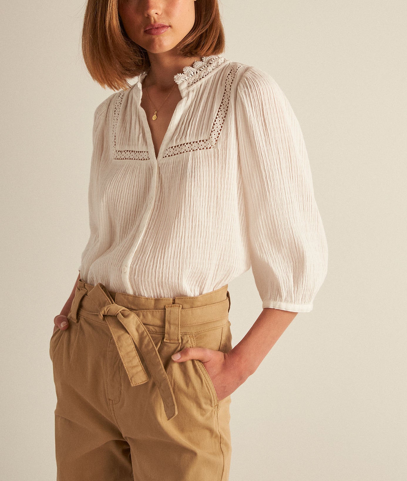 Blouse écrue romantique en coton CLARA Faume - seconde main