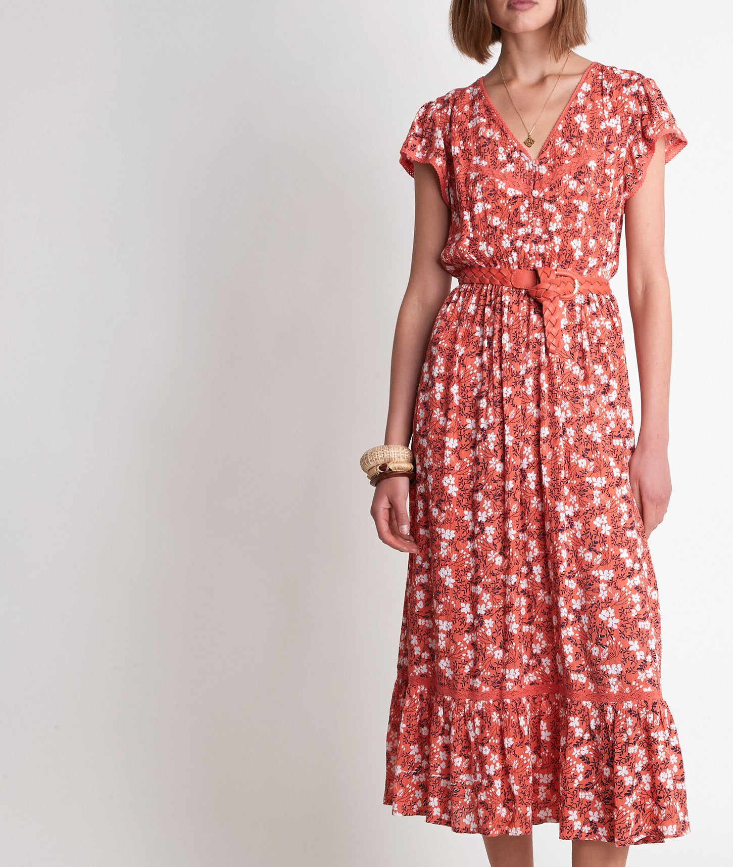 Robe imprimée à dentelle Lahina Faume - seconde main