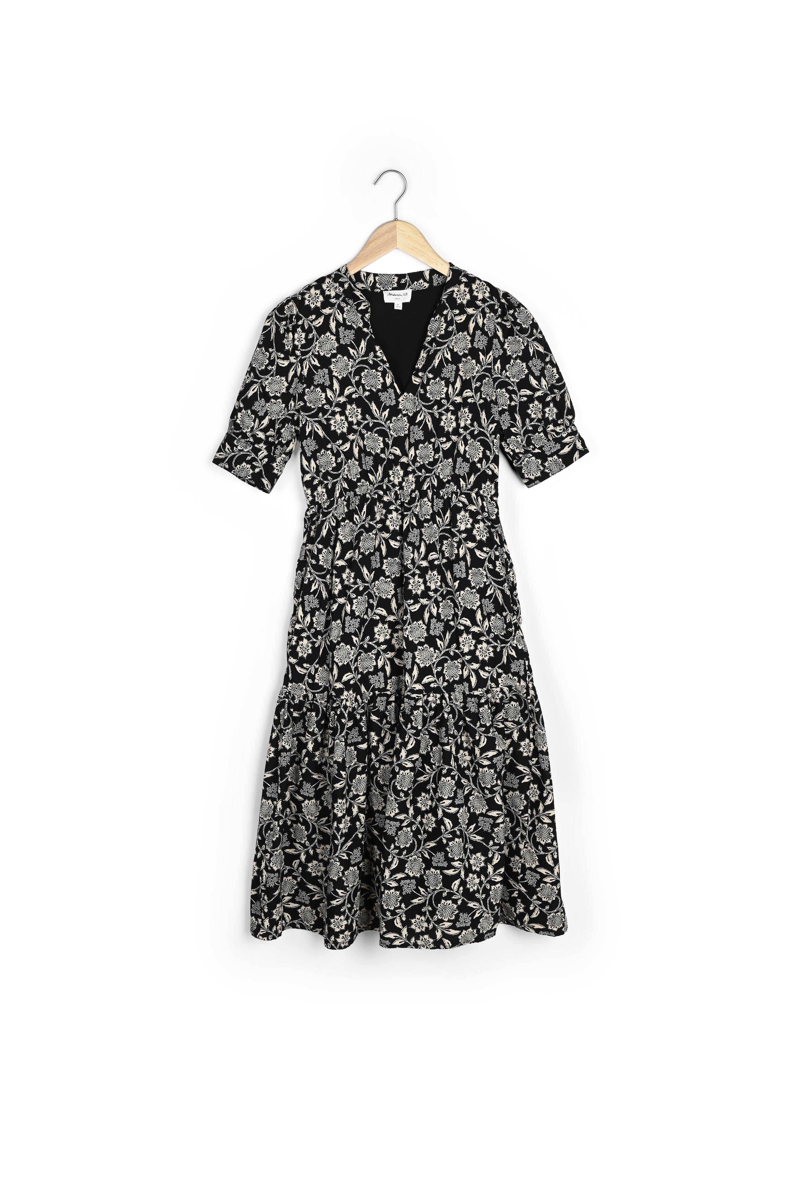 Robe longue en coton imprimé noir Naomie Faume - seconde main