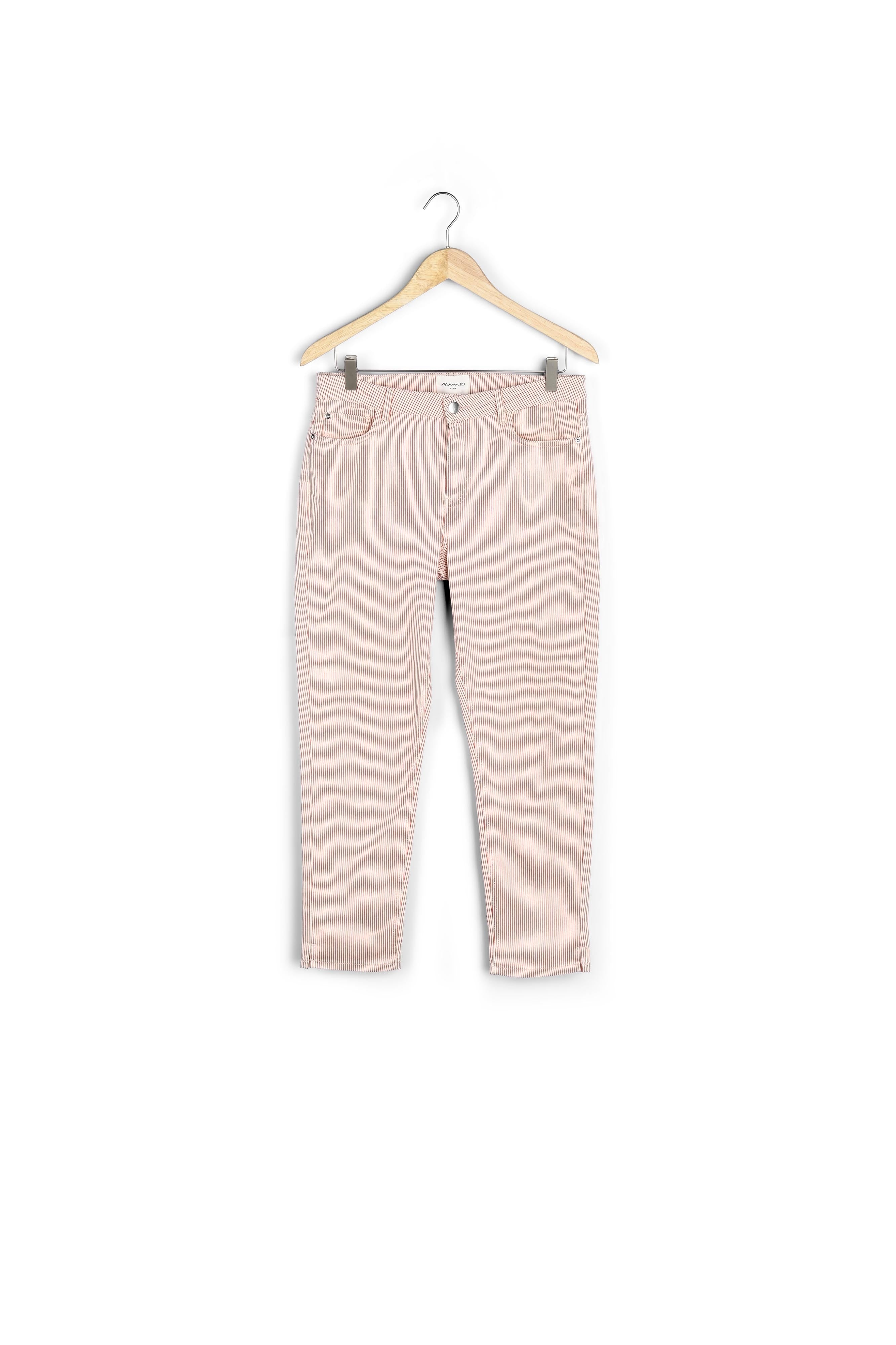 Pantalon slim en coton à rayures rouges Adele Faume - seconde main