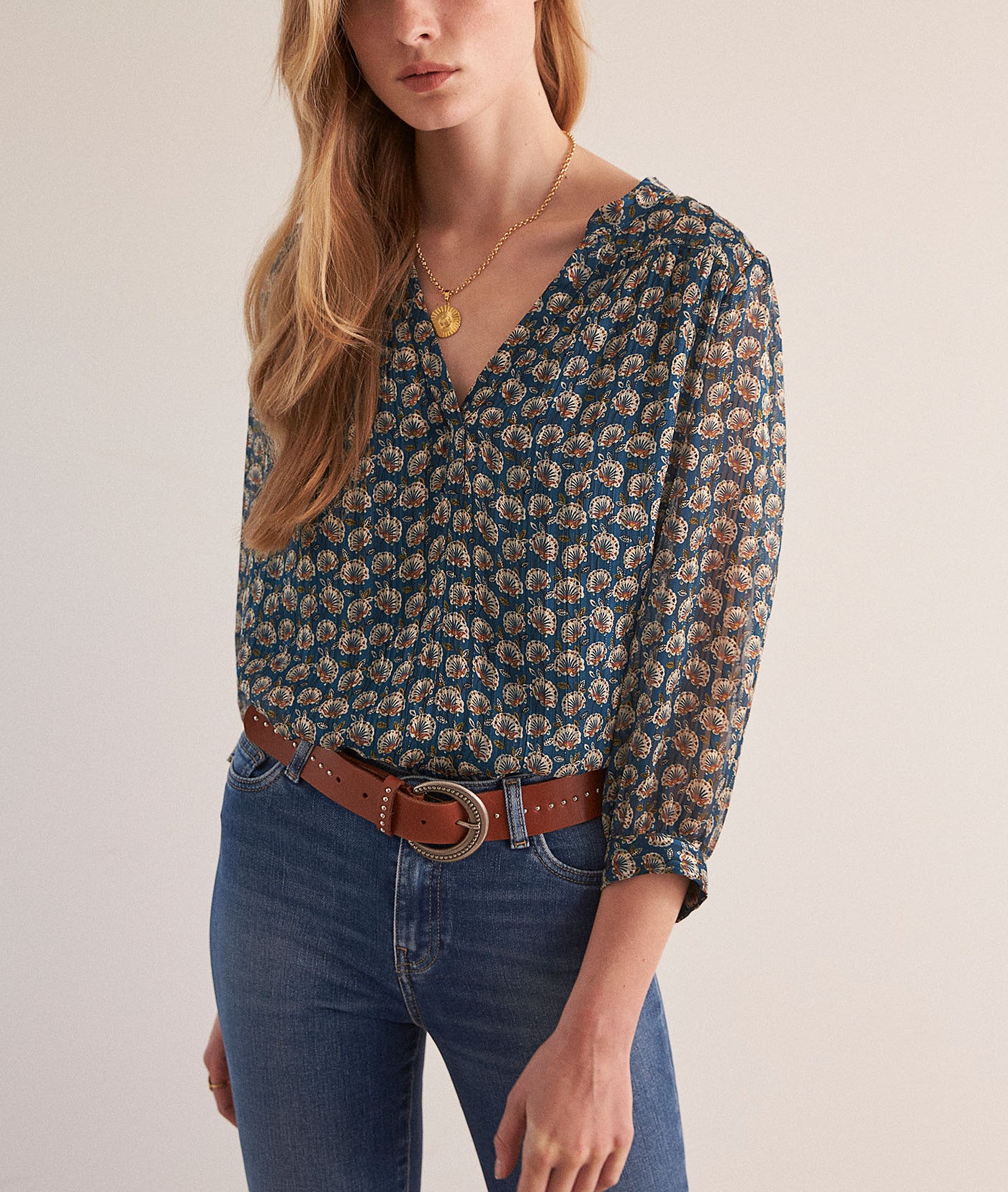 Blouse imprimée bleu Elsa Faume - seconde main