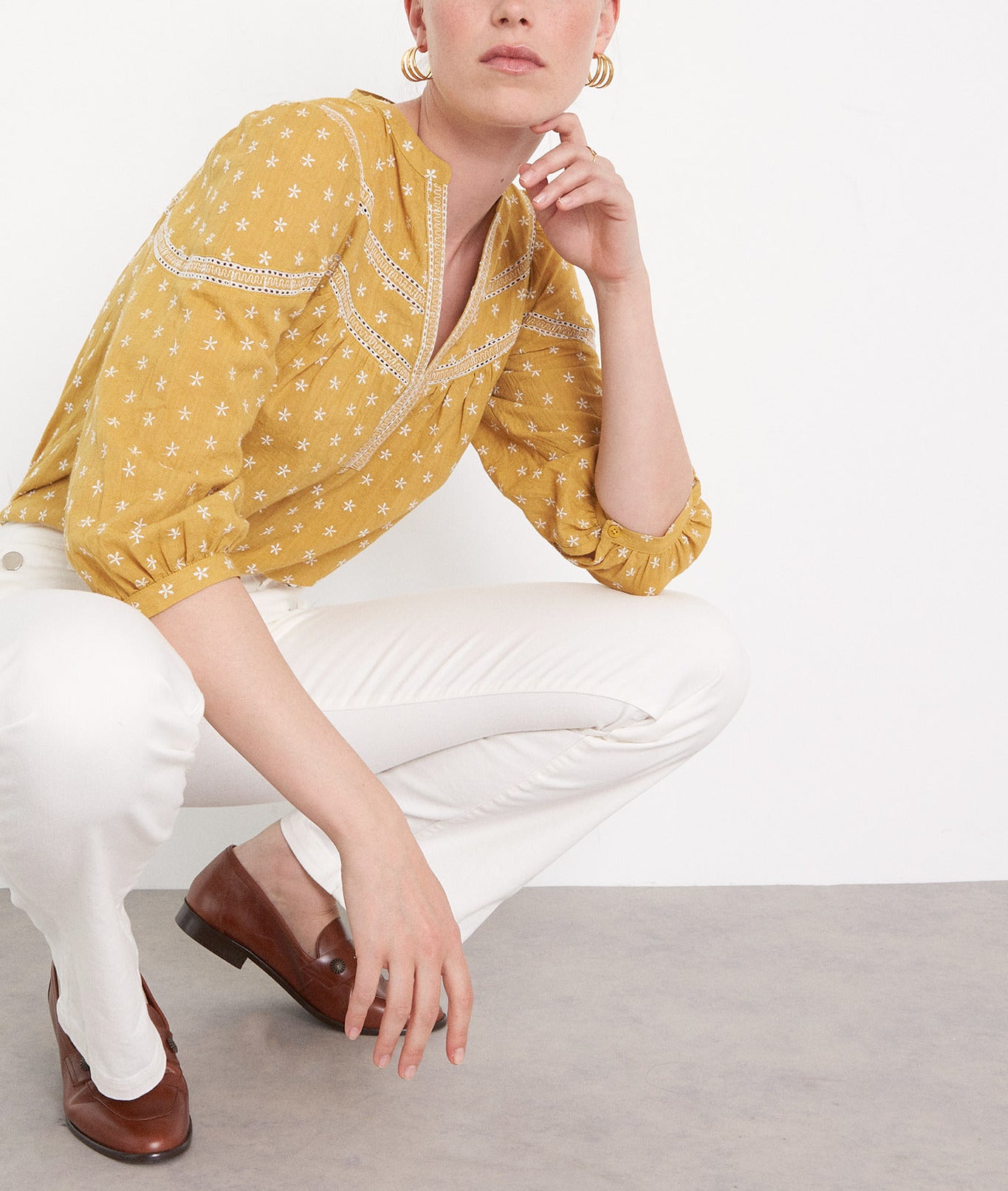 Blouse en coton brodé jaune Cassandra Faume - seconde main