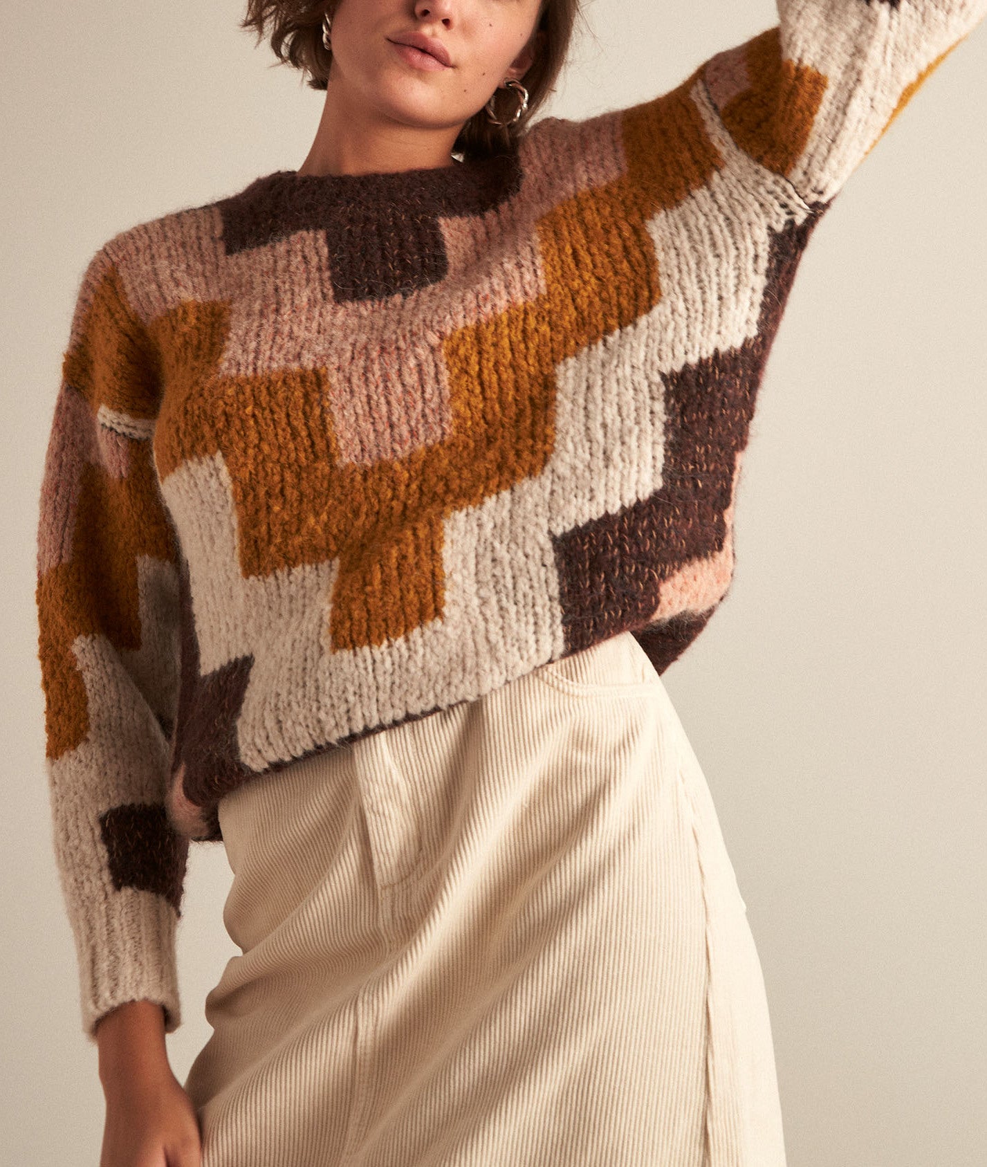 Pull jacquard ocre Benedicte Faume - seconde main