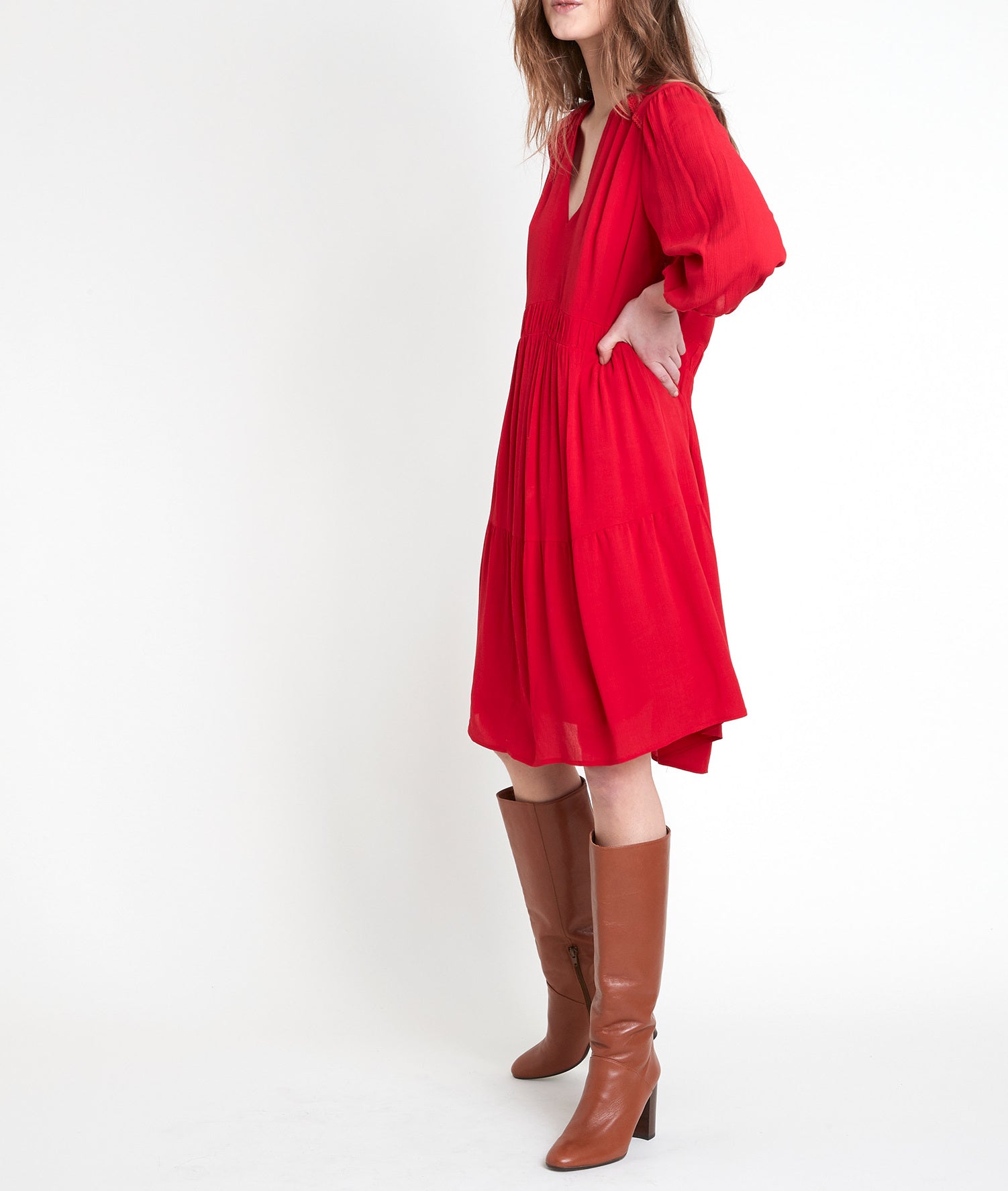 Robe en crêpe rouge Minette Faume - seconde main