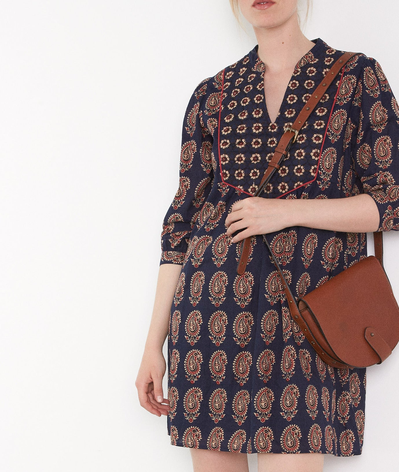 Robe courte imprimée en coton marine Hariana Faume - seconde main