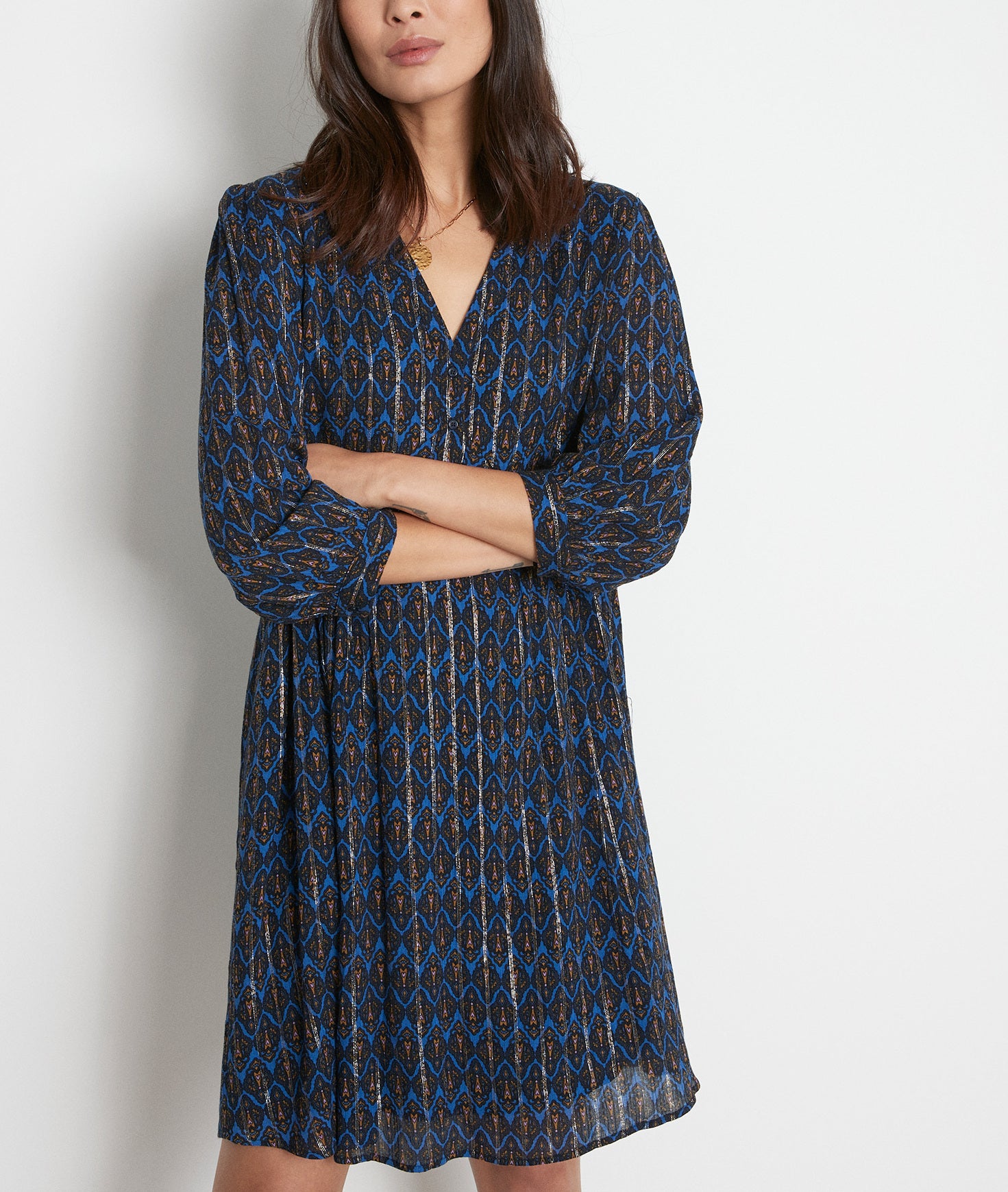 Robe courte imprimée bleu marine Calypso Faume - seconde main