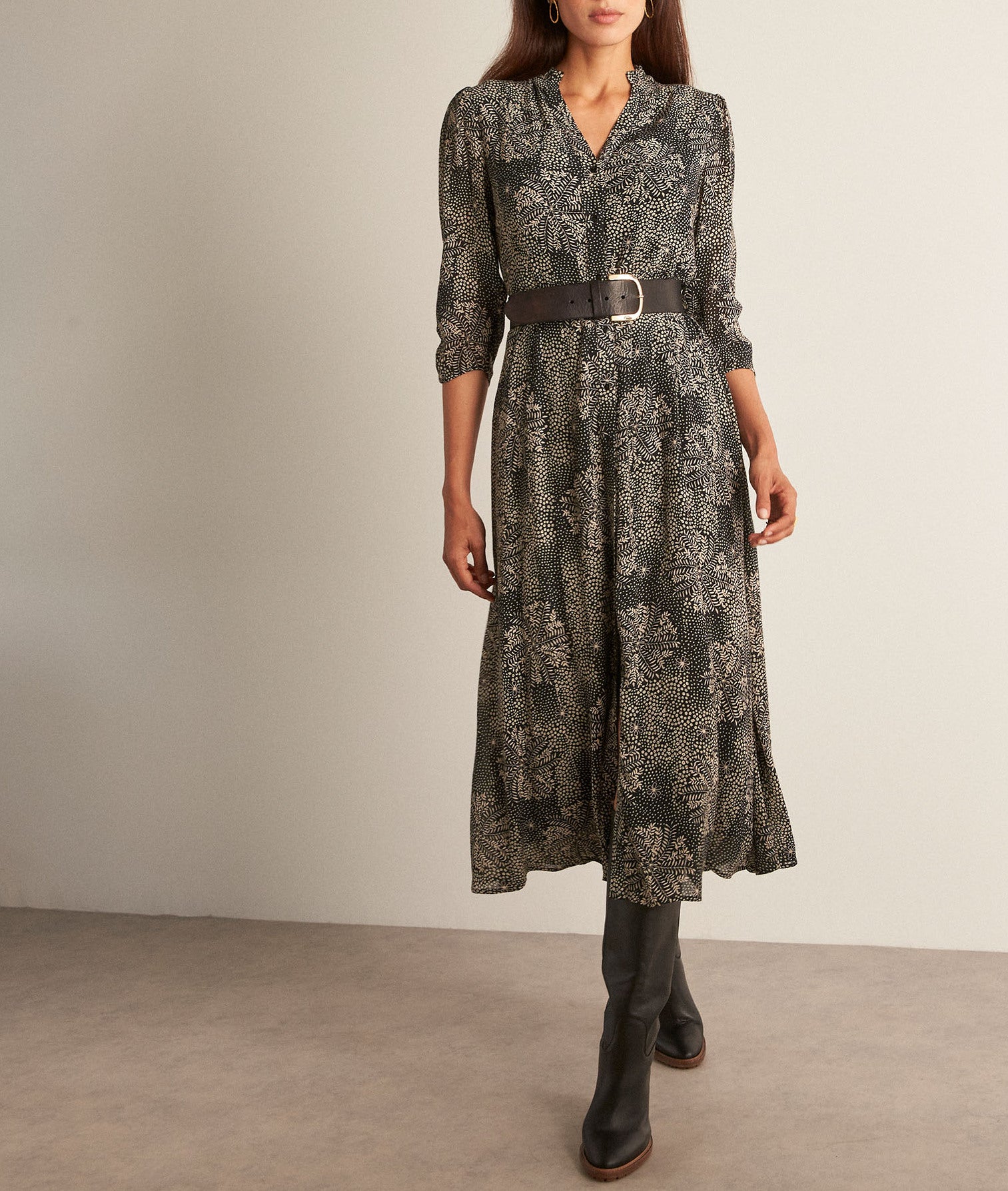 Robe longue noire imprimée Narice Faume - seconde main
