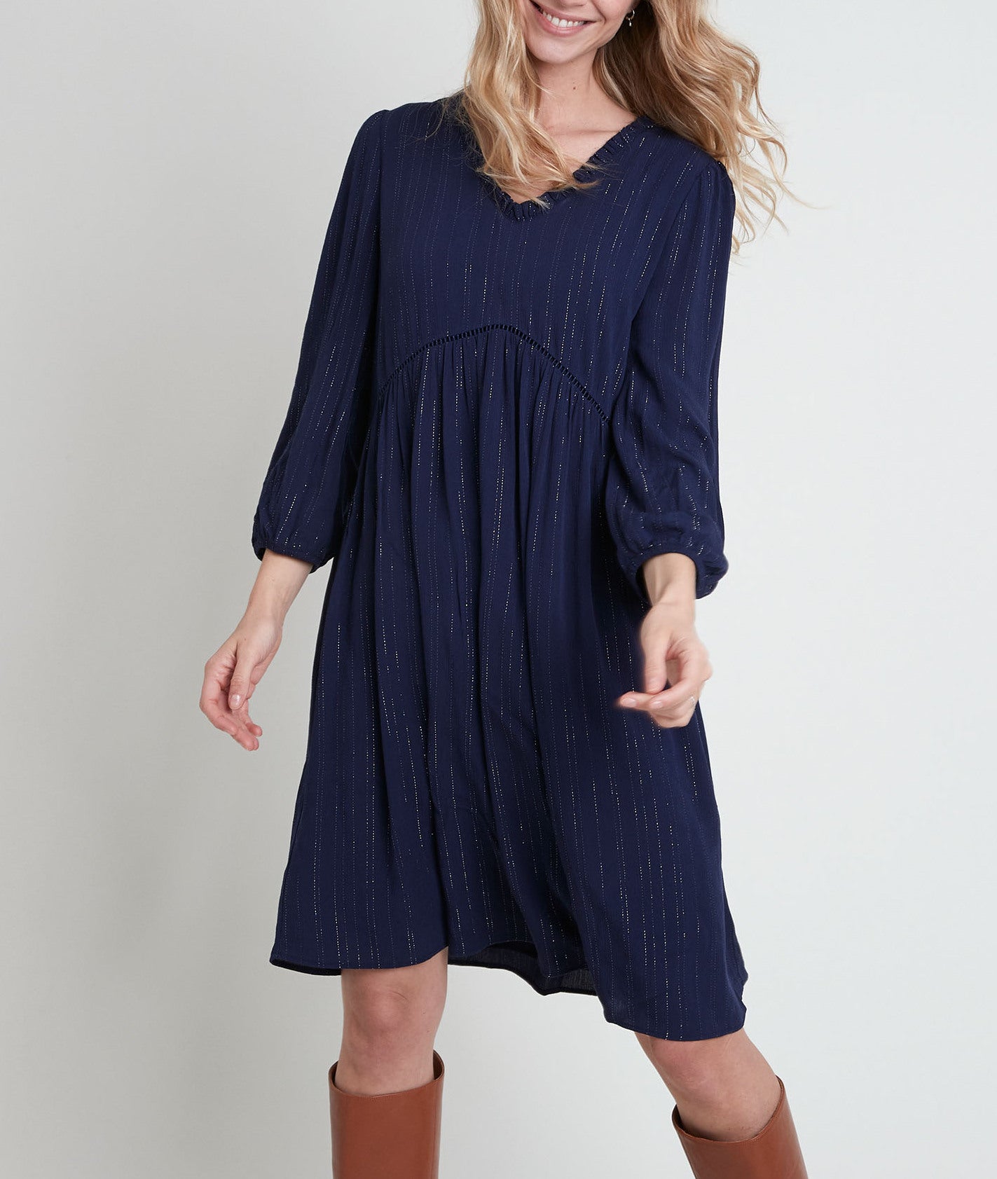 Robe marine trapèze en lurex Larissa Faume - seconde main