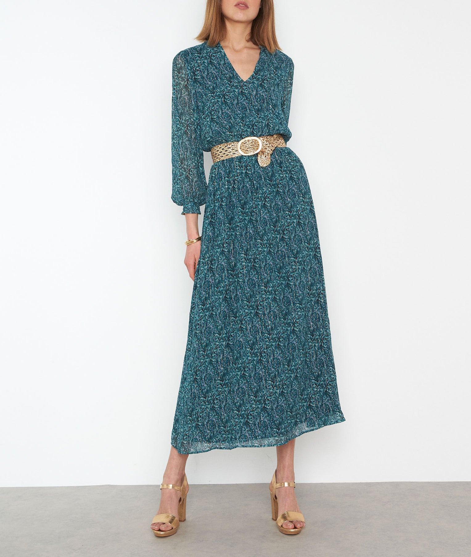 Robe longue imprimée verte Netra Faume - seconde main