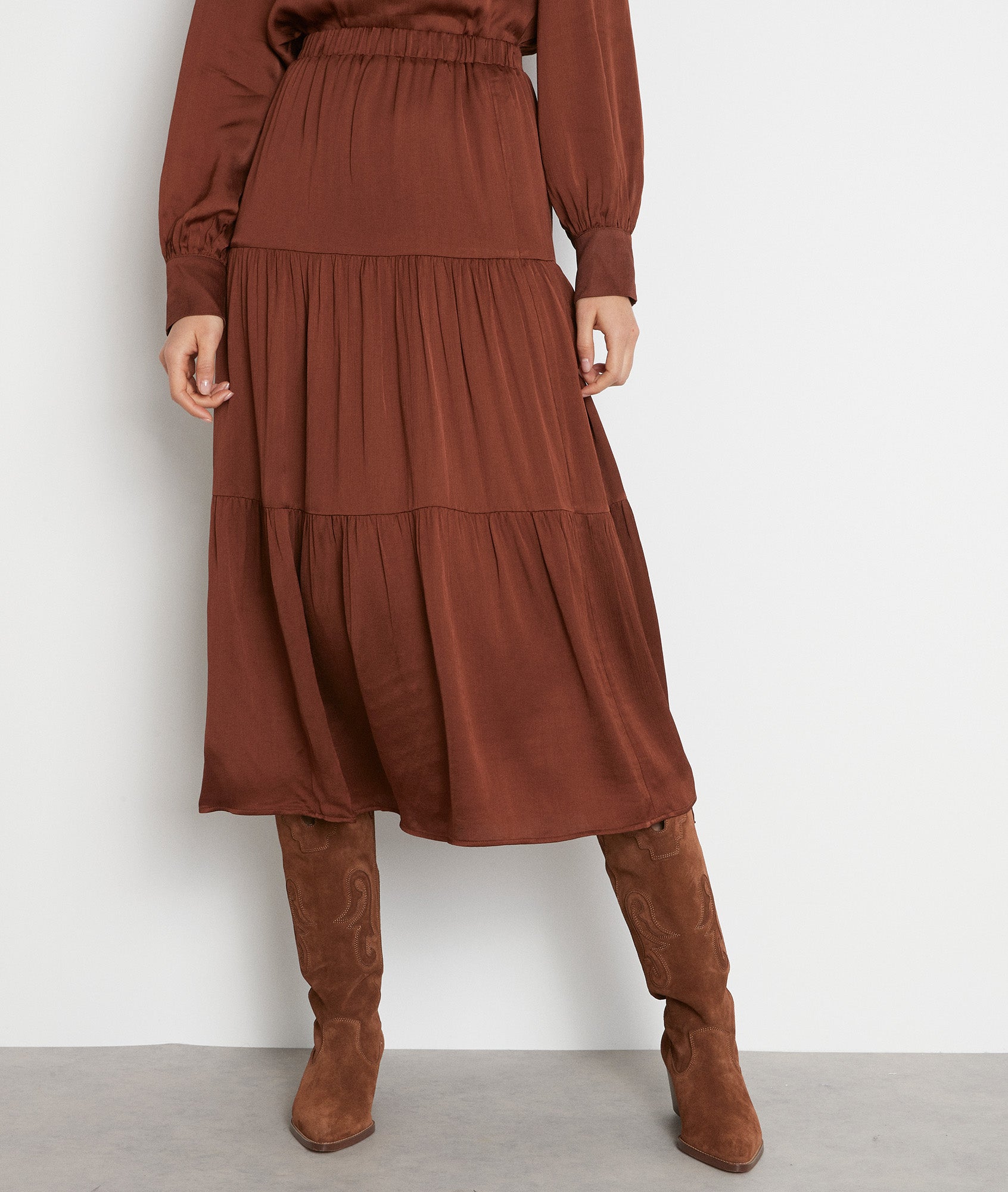 Jupon long fluide caramel Ginko Faume - seconde main