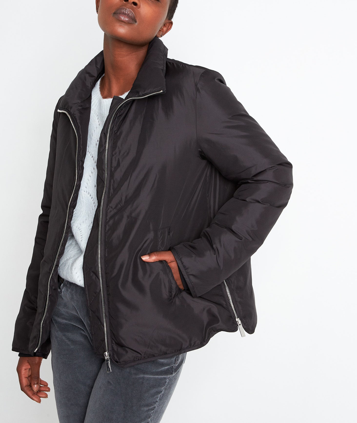 Doudoune courte lisse noire Leonie Faume - seconde main