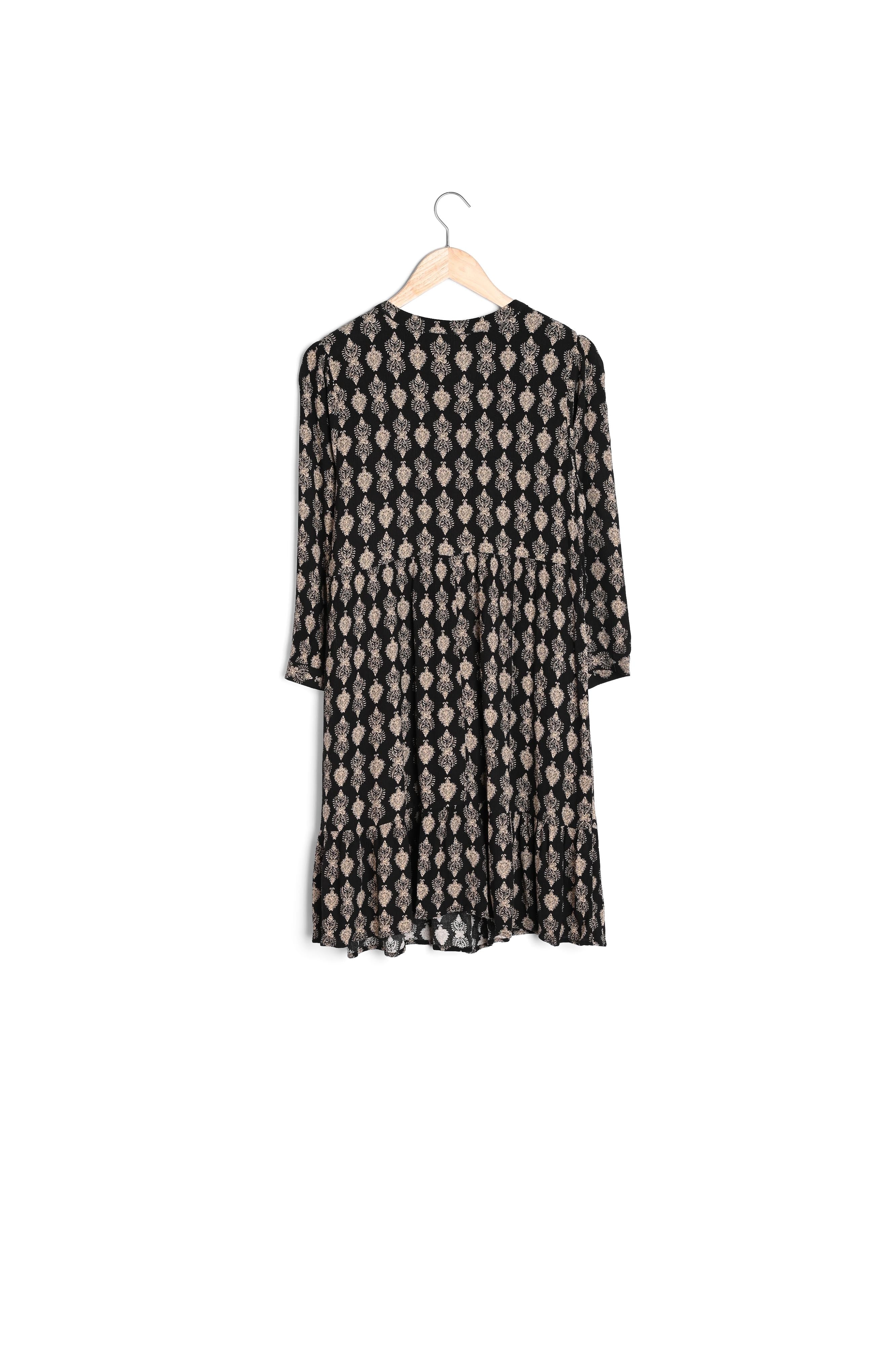 Robe courte imprimée noir et beige en viscose responsable Soleil Faume - seconde main