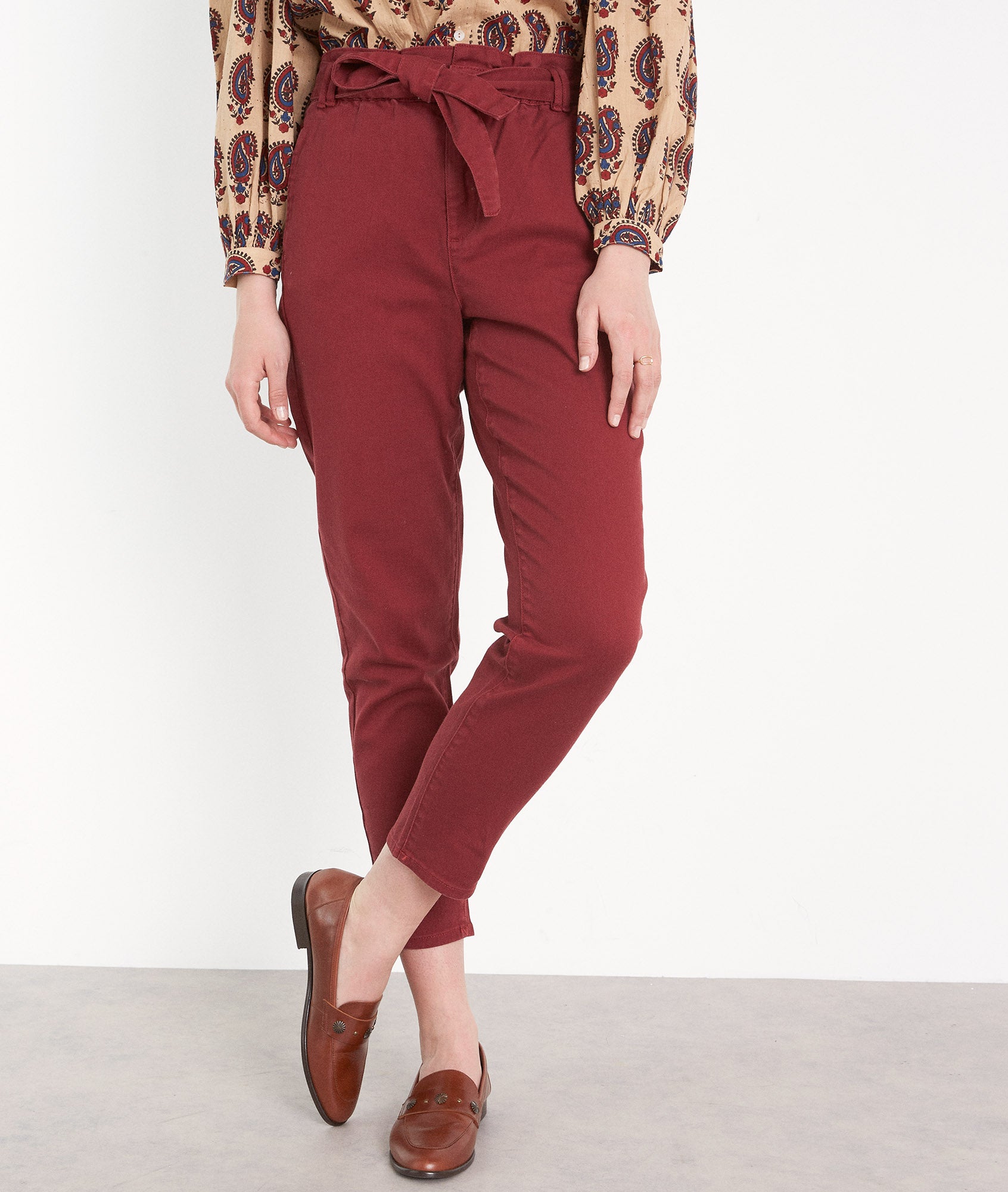 Pantalon paperbag en coton grenat Barbara Faume - seconde main