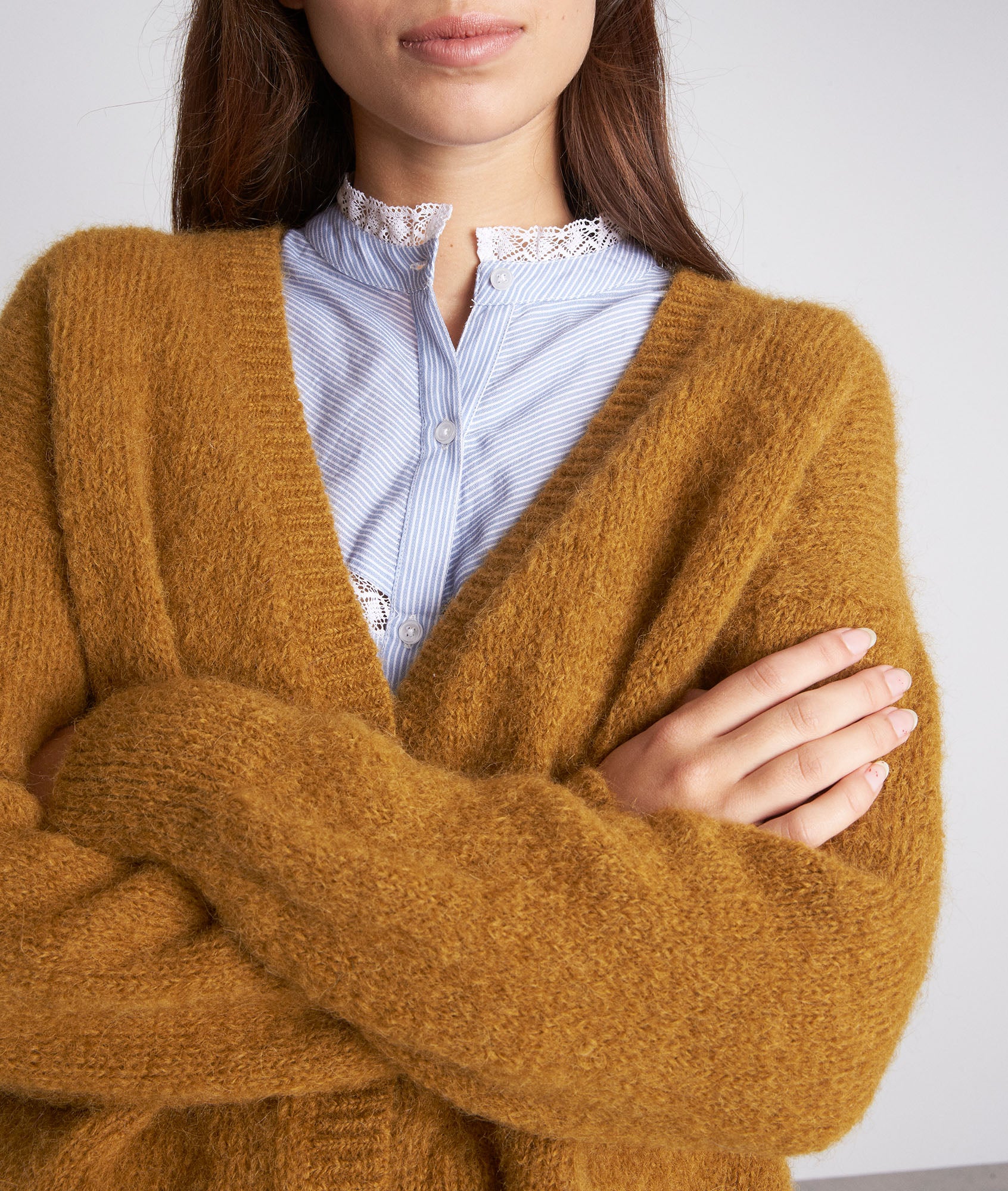 Cardigan XXL en alpaga et mohair bronze Pawel Faume - seconde main