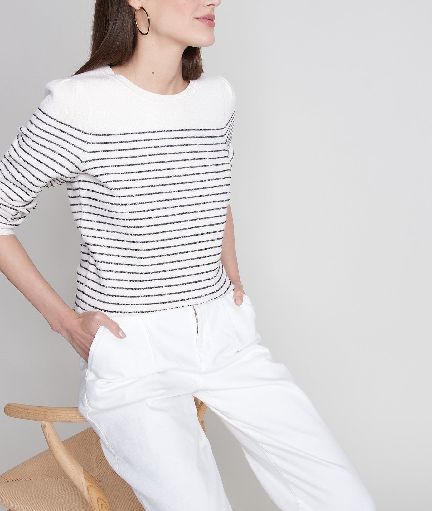 Pull marin écru à rayures métallisées Thea Bis Faume - seconde main