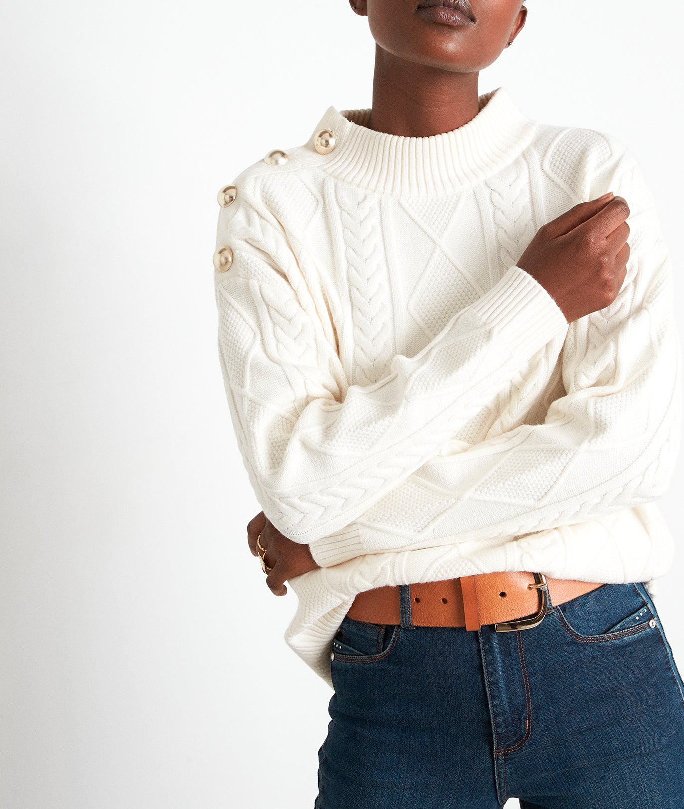 Pull épais en maille torsadée écru Tevy Faume - seconde main