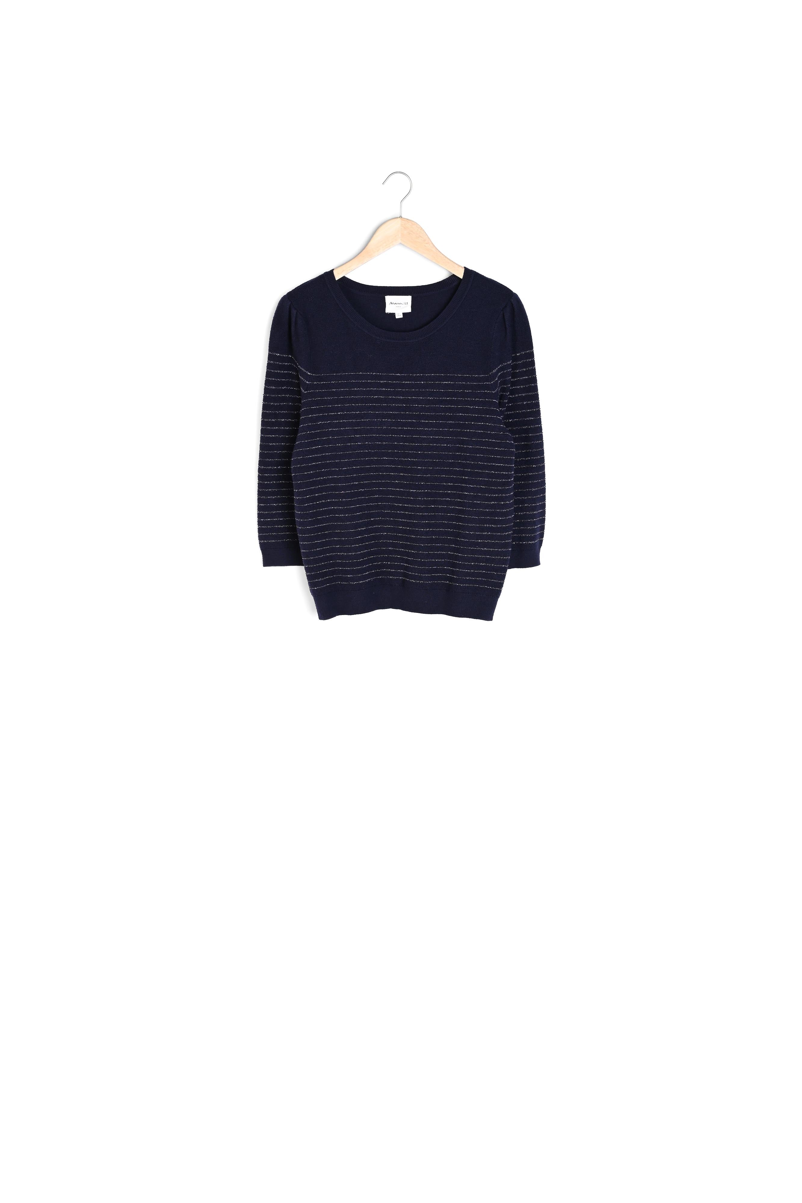 Pull marin bleu marine à rayures métallisées Thea Bis Faume - seconde main