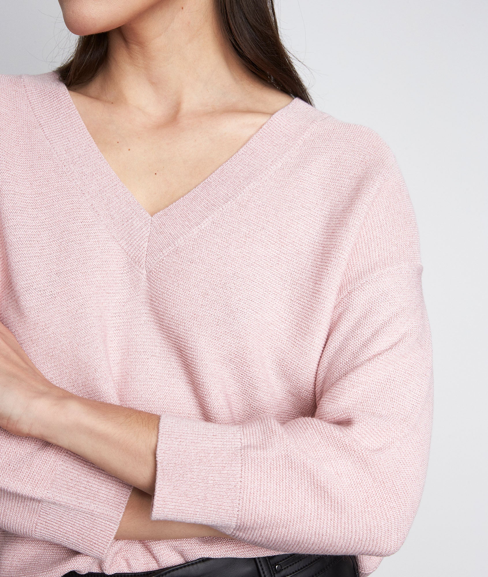 Pull fin au col V rose poudré Parana Faume - seconde main