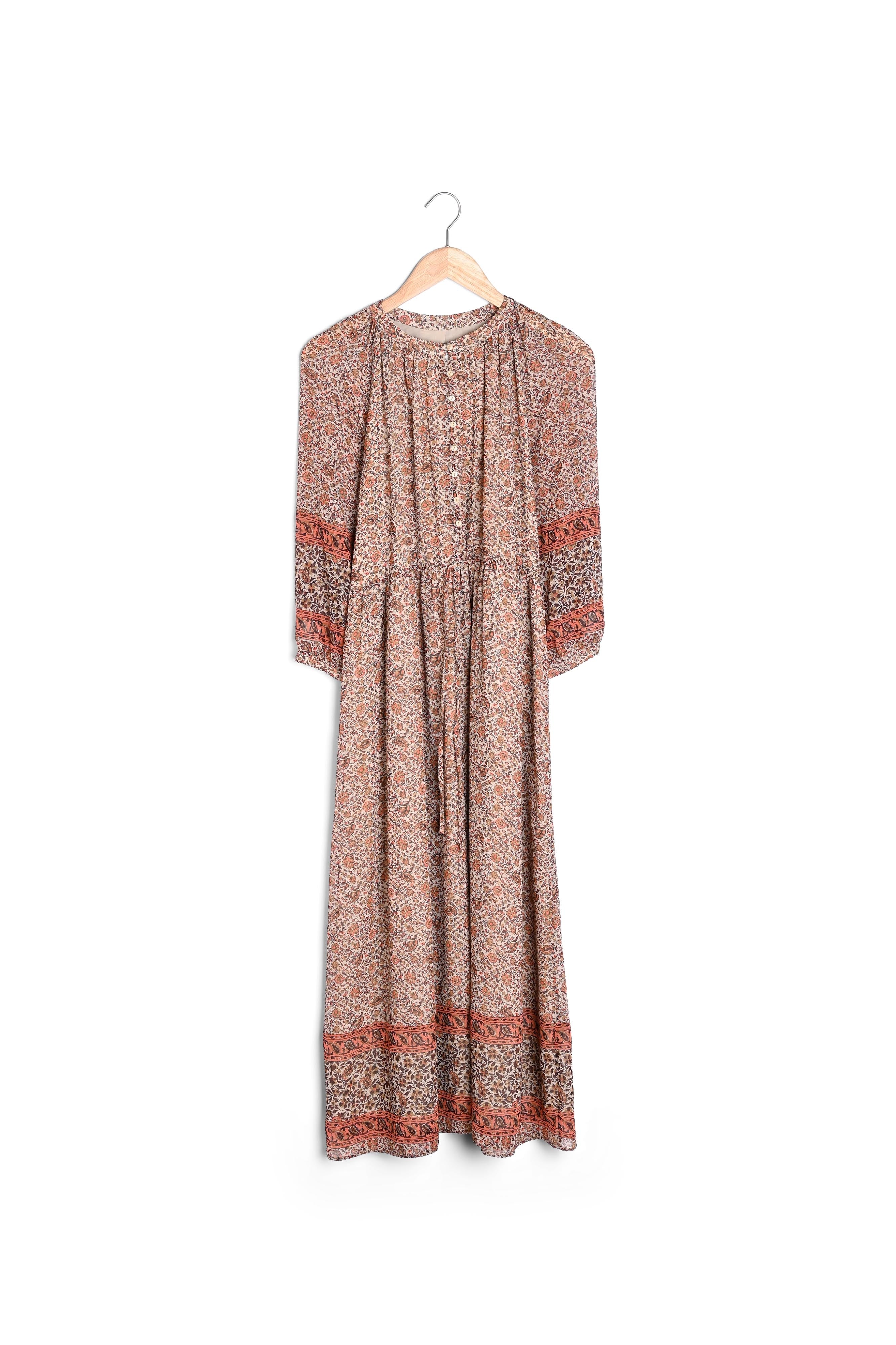 Robe longue imprimée vieux rose Satine Faume - seconde main