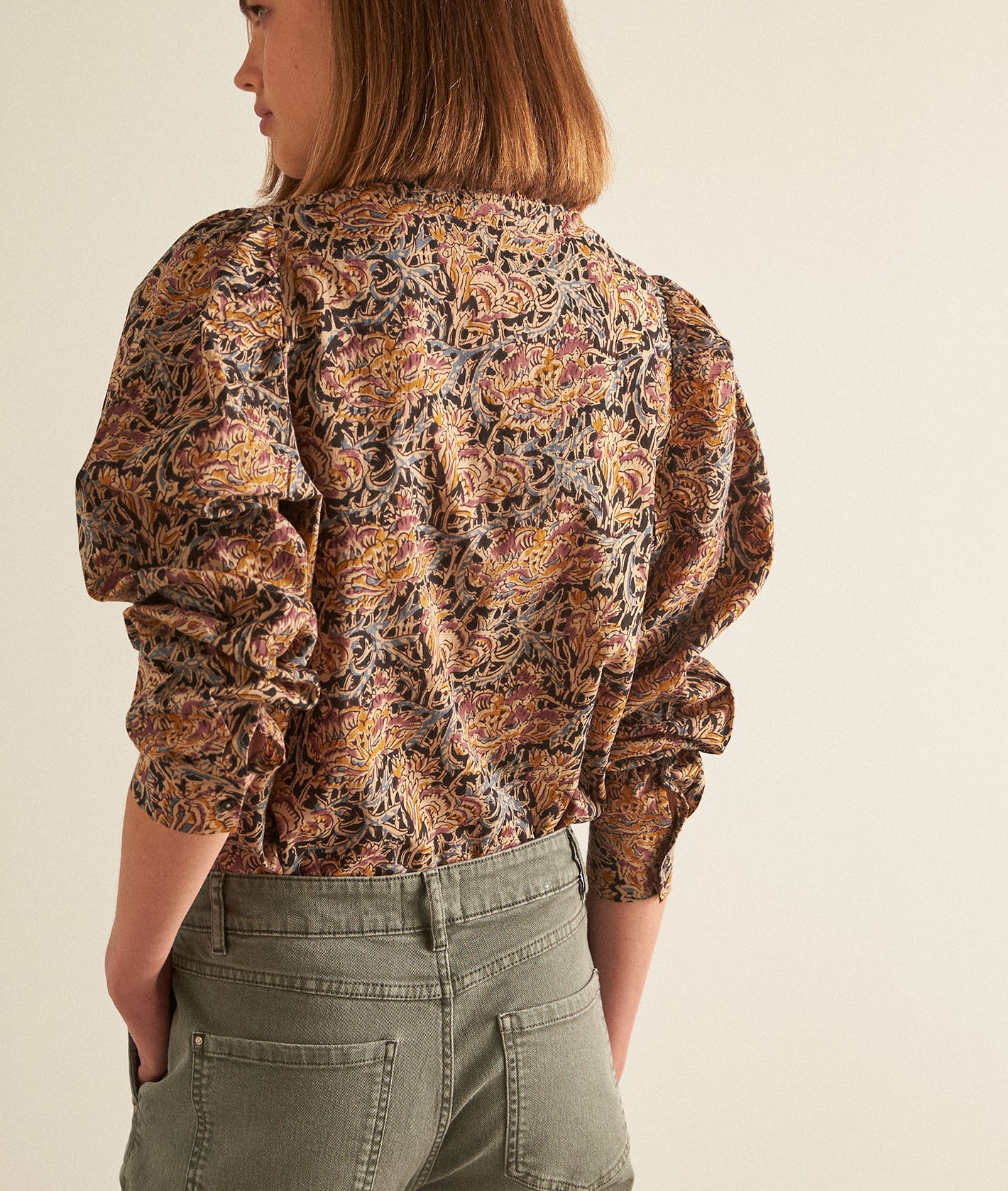 Chemisier fleuri en coton ocre CAROLINE Faume - seconde main