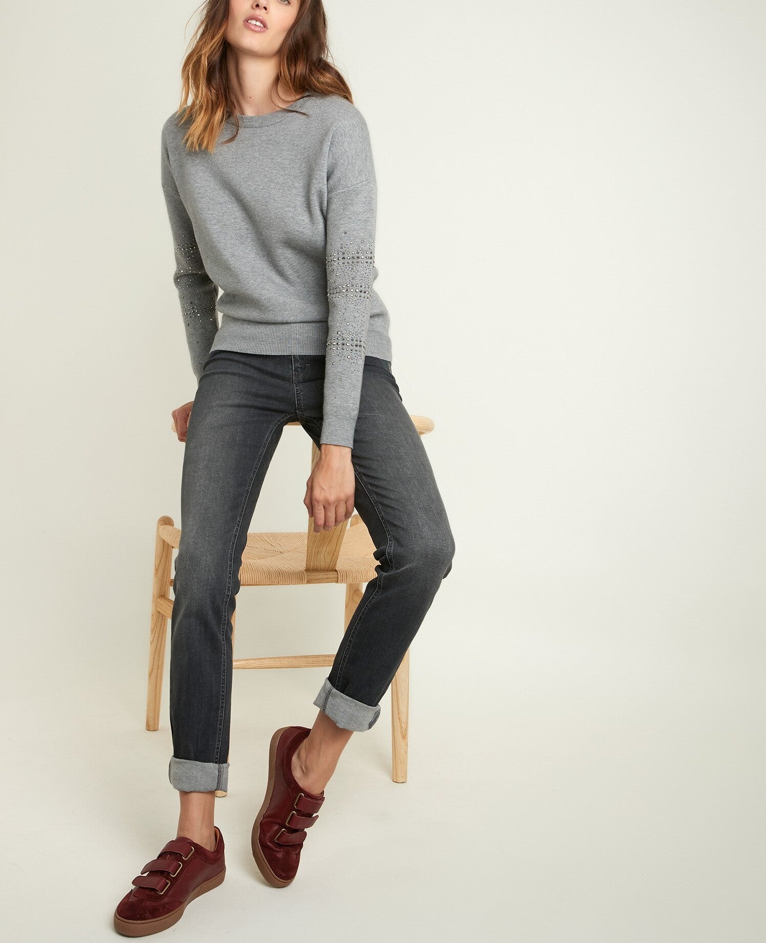 Pull gris détails clous Rysis Faume - seconde main