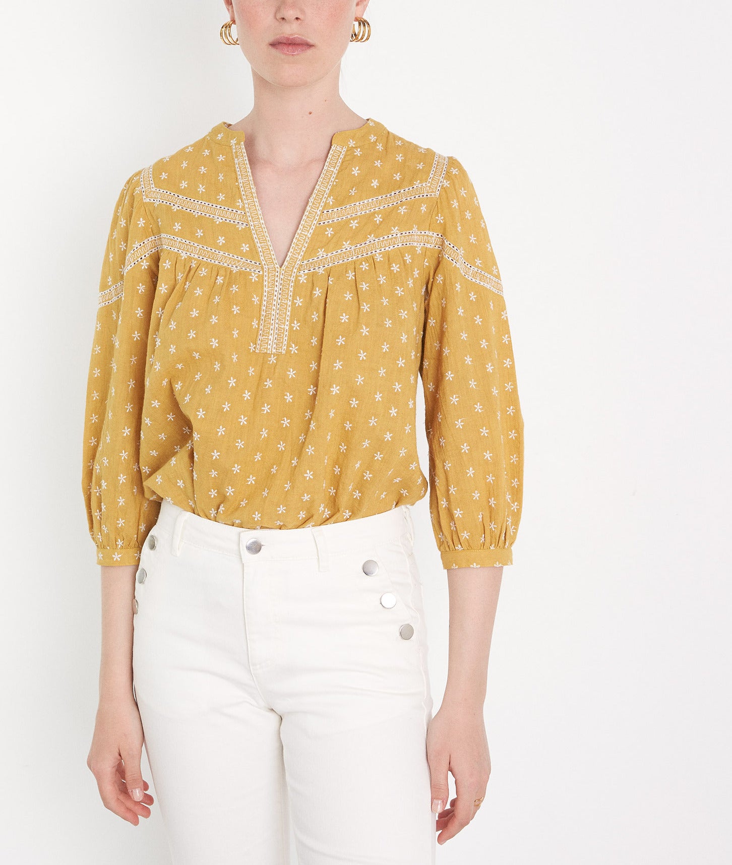 Blouse en coton brodé jaune Cassandra Faume - seconde main