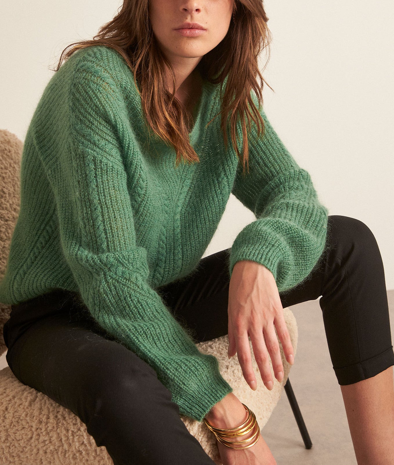 Pull oversize en laine et mohair vert Bianca Faume - seconde main