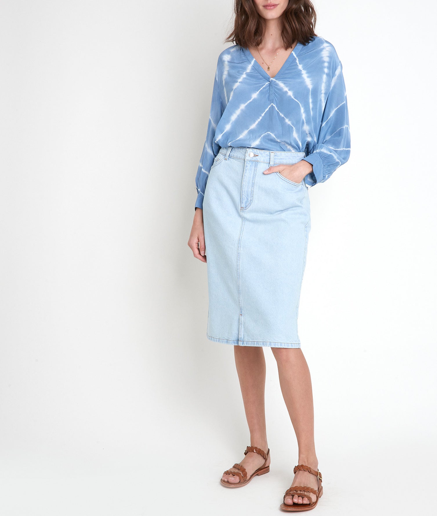 Jupe mi-longue en denim pure bleached Erica Faume - seconde main