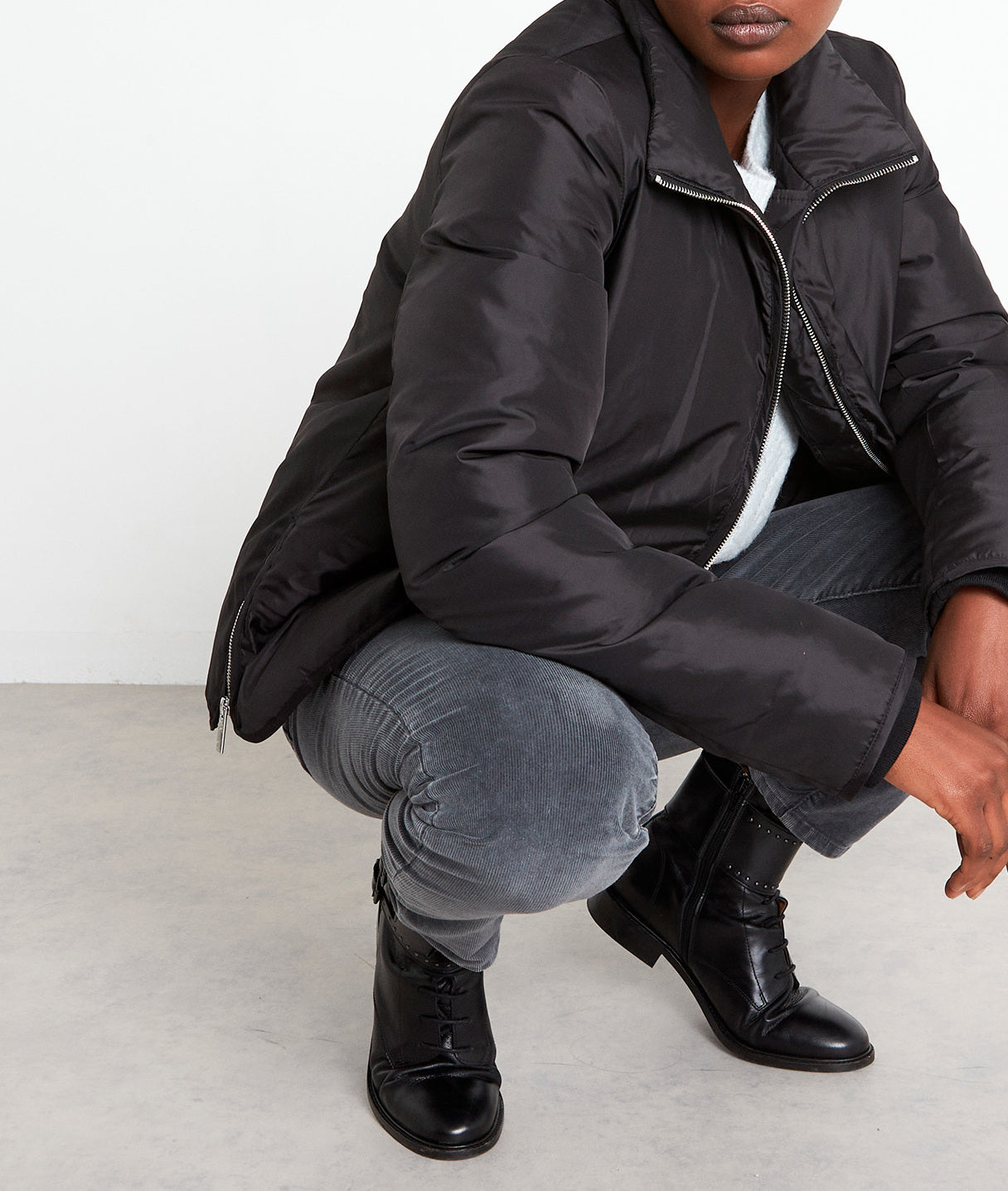 Doudoune courte lisse noire Leonie Faume - seconde main