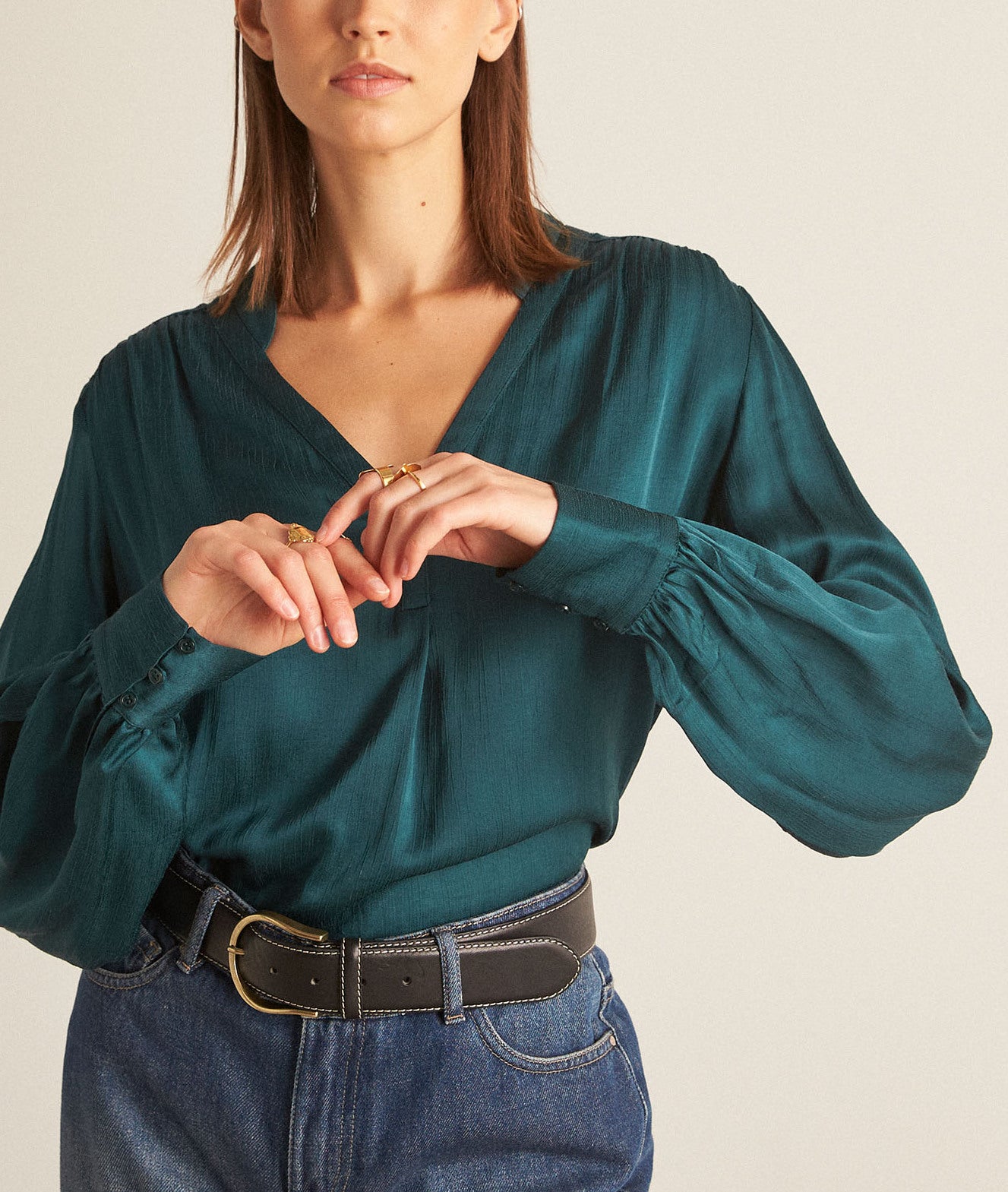Blouse satinée vert canard Chlea Faume - seconde main