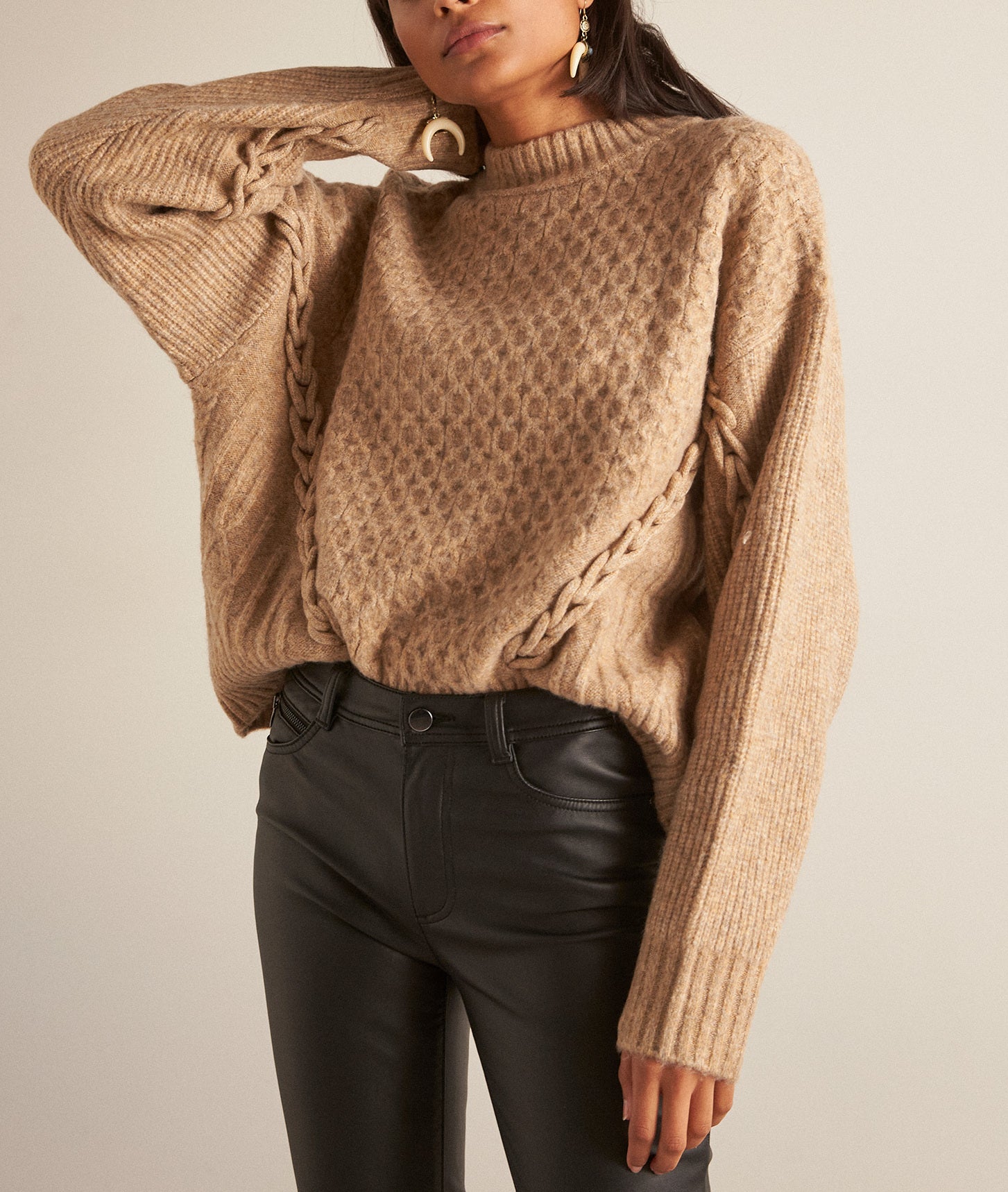 Pull en mailles torsadées beige Badya Faume - seconde main