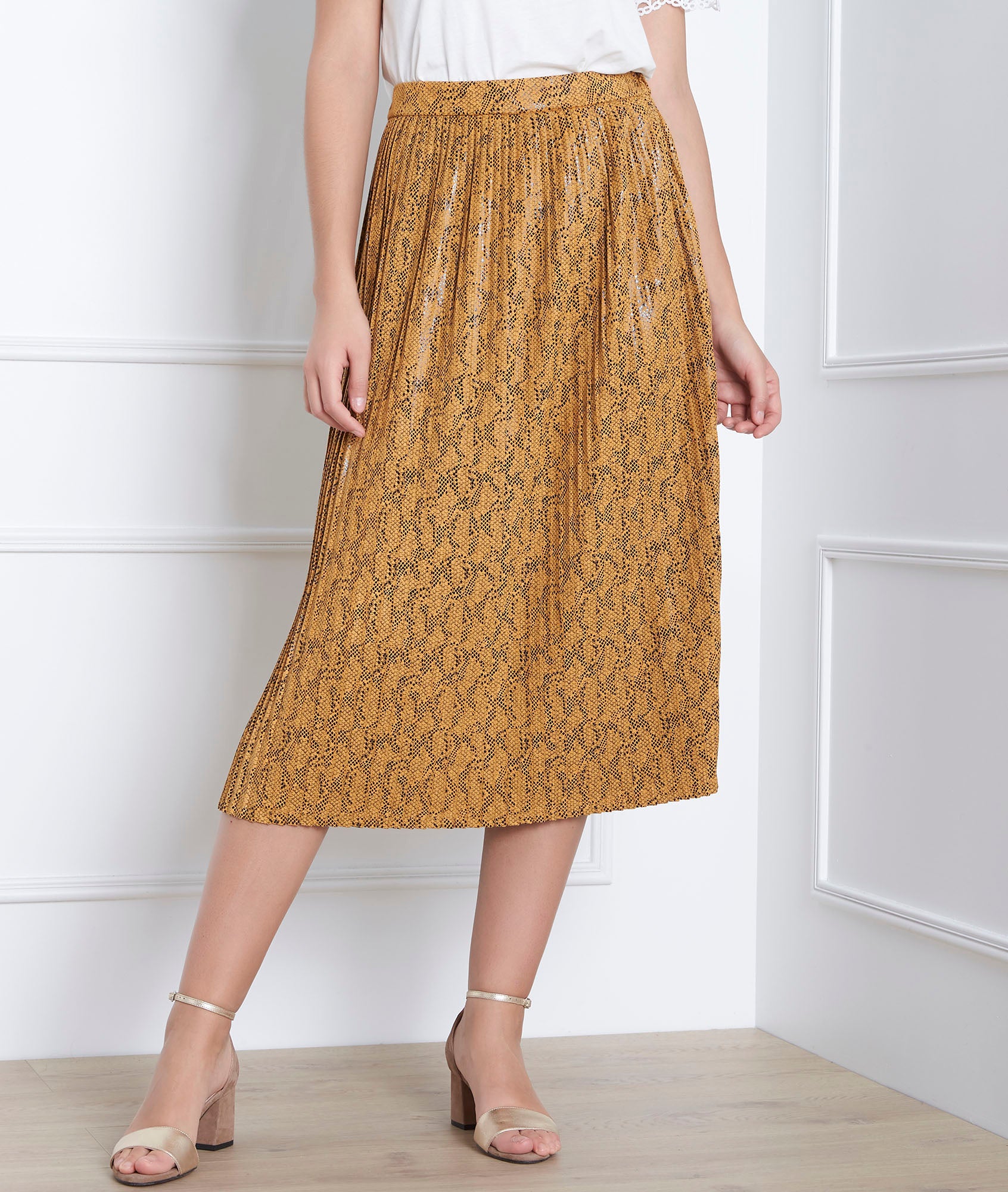 Jupe jaune plissée imprimé serpent Story Faume - seconde main