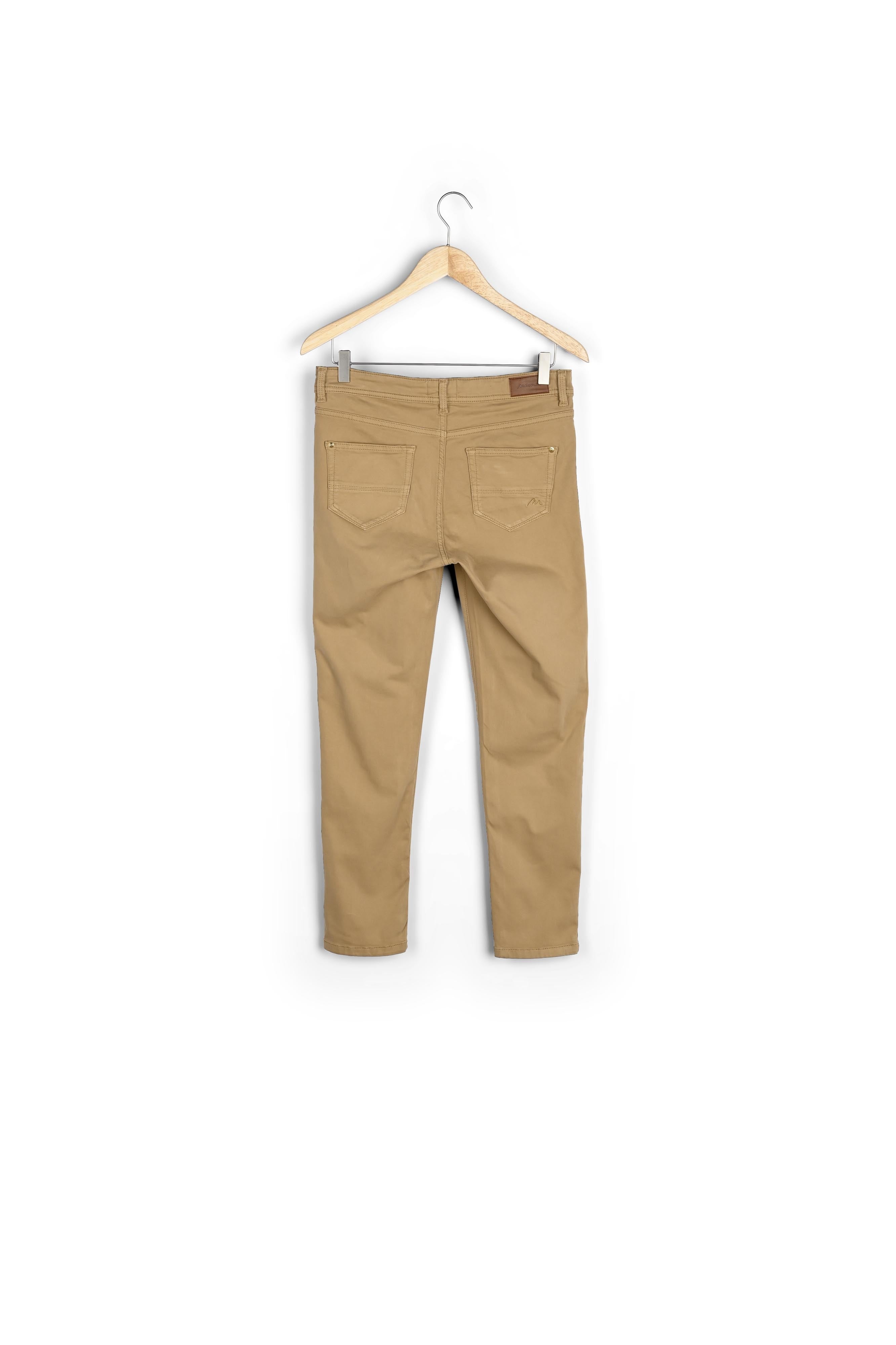 L'iconique slim jean satin de coton camel Sultan Faume - seconde main