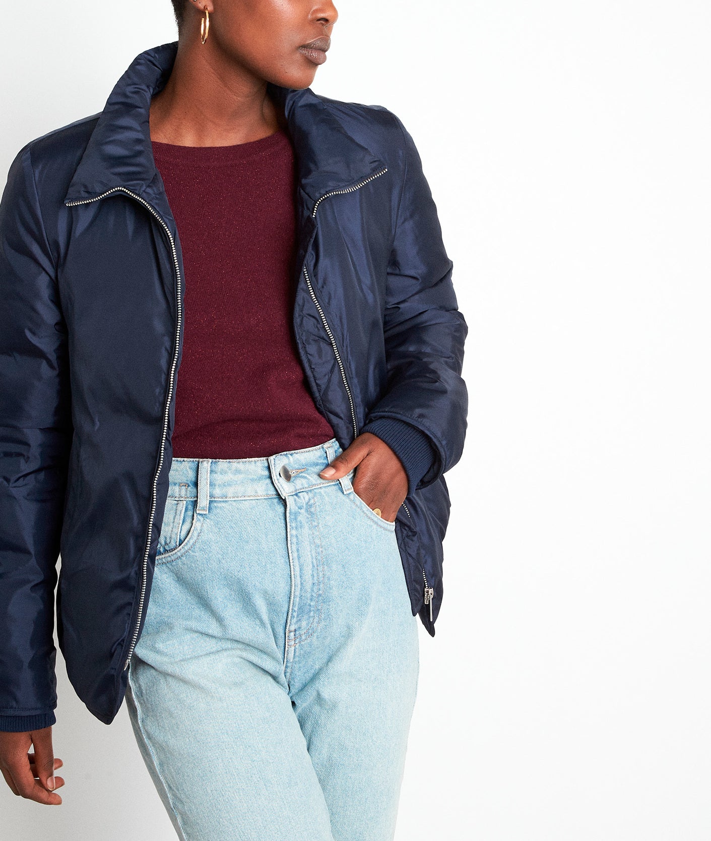 Doudoune courte lisse marine Leonie Faume - seconde main